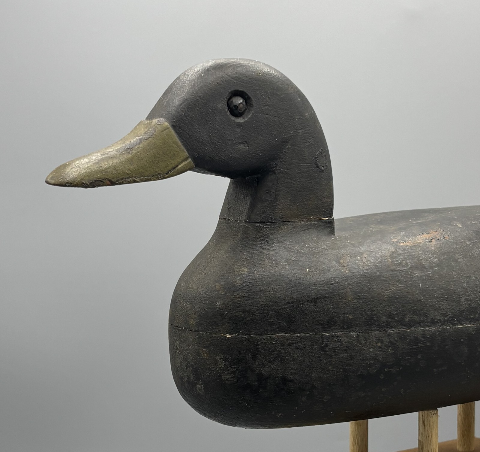 *ORIGINAL PNT*SOUTHEASTERN MASSACHUSETTS (?) TWO-PIECE BLACK DUCK ANTIQUE DECOY