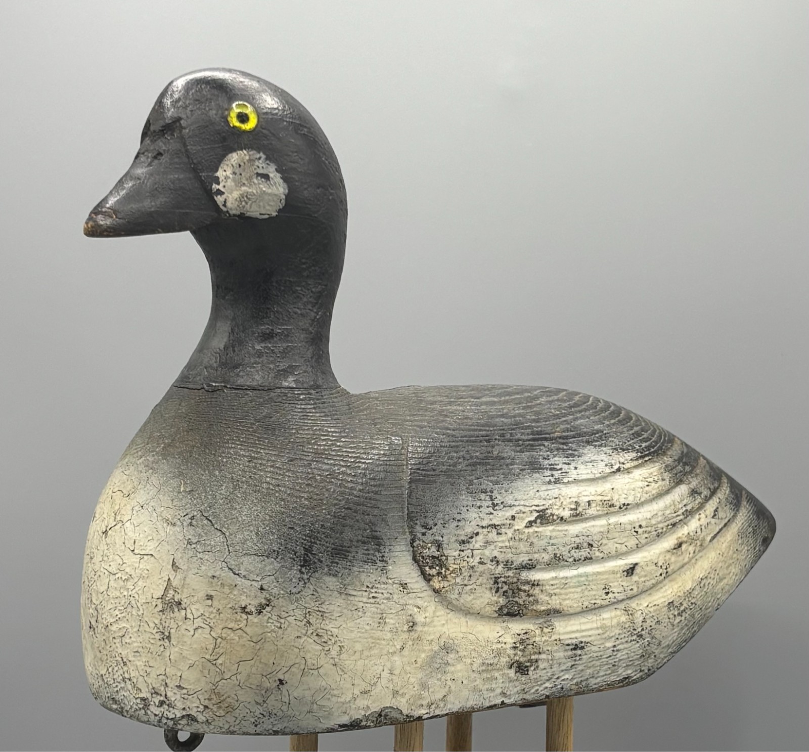 ***UNUSUAL*** QUEBEC HIGH PROFILE GOLDENEYE DRAKE ANTIQUE WOODEN DUCK DECOY