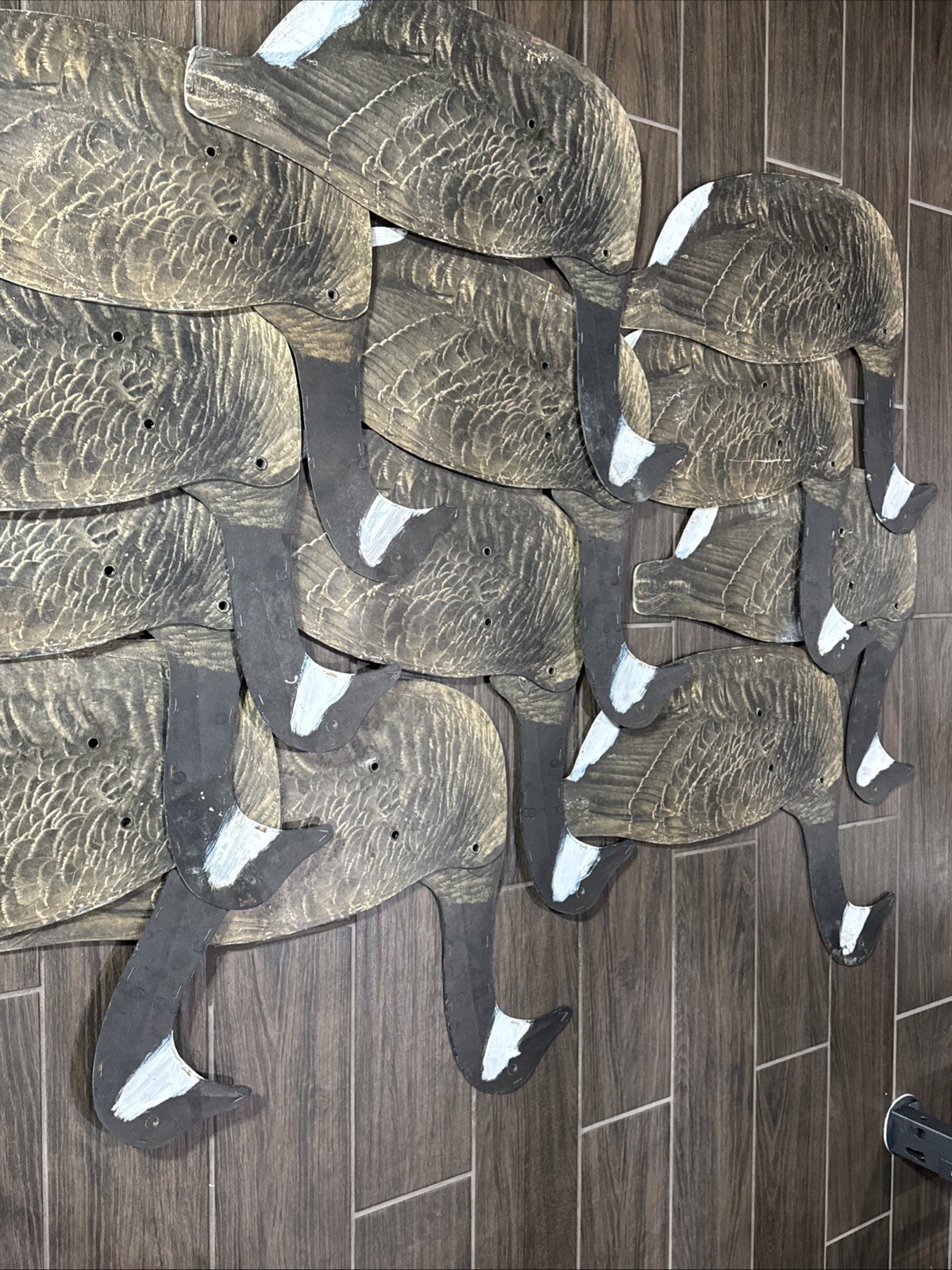 Antique Original Set of Folding Johnsons Goose Decoys, circa 1940 in Canvas Bag
