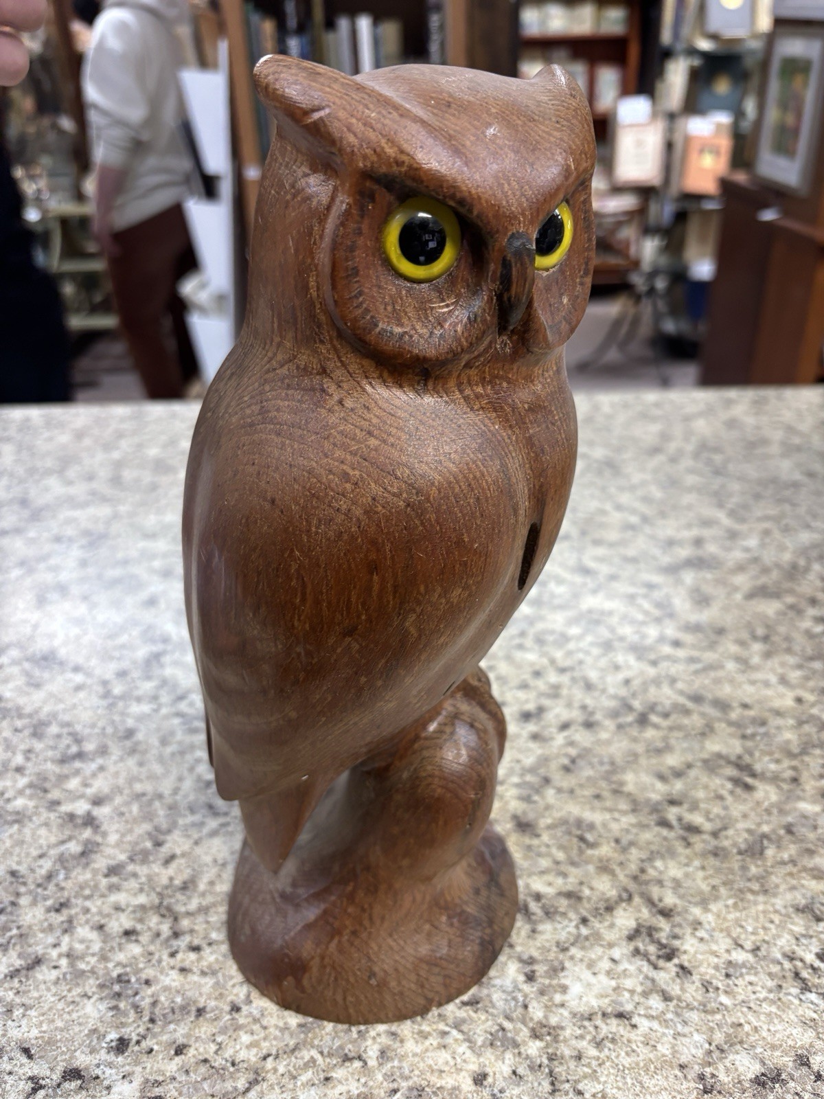 Vintage! RD LEWIS 1979 Wooden Owl Decoy 11″ tall.