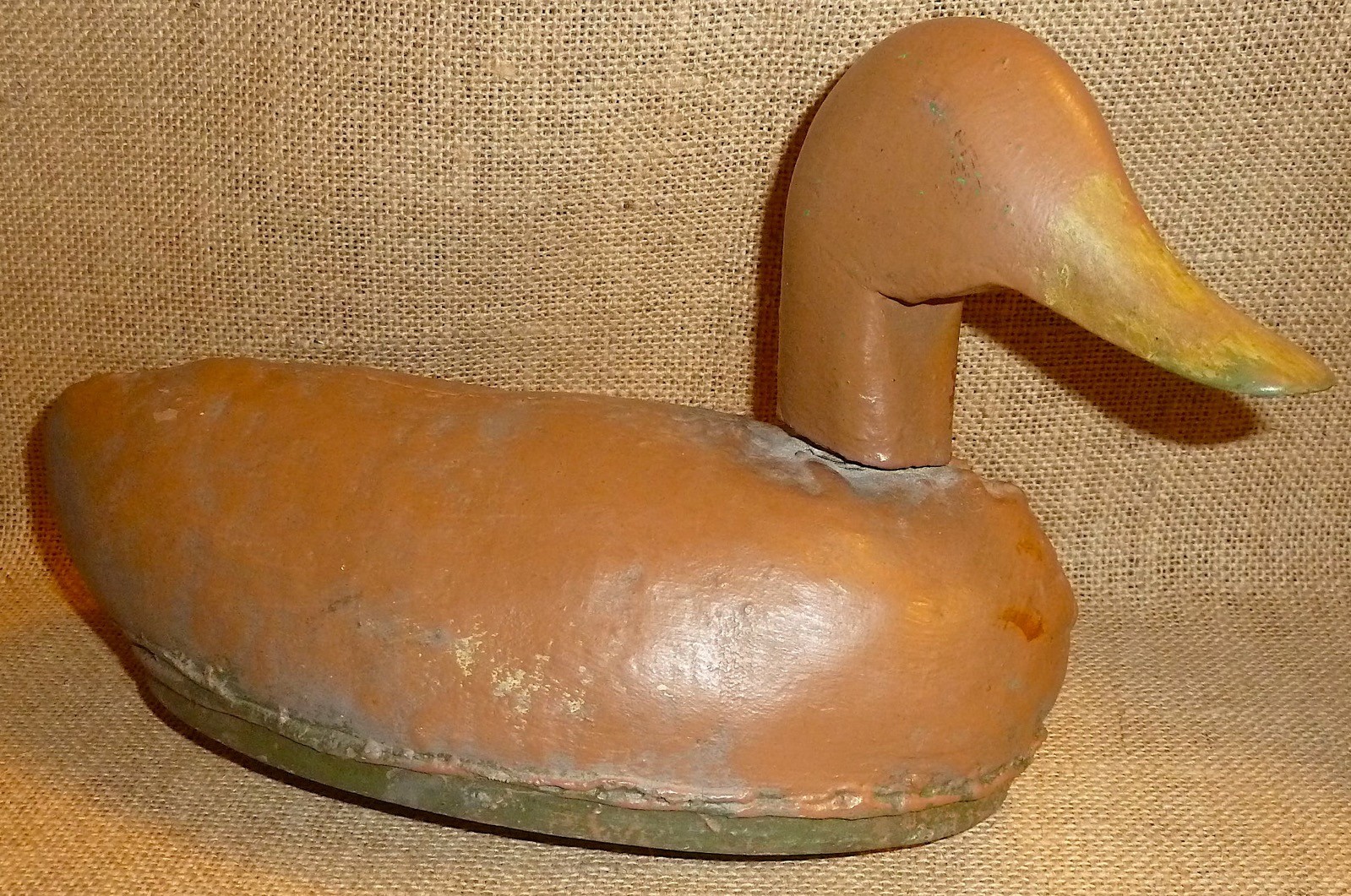 VINTAGE ANTIQUE HAND MADE CRAFTED CANVAS/WOOD DUCK DECOY 12″ LONG