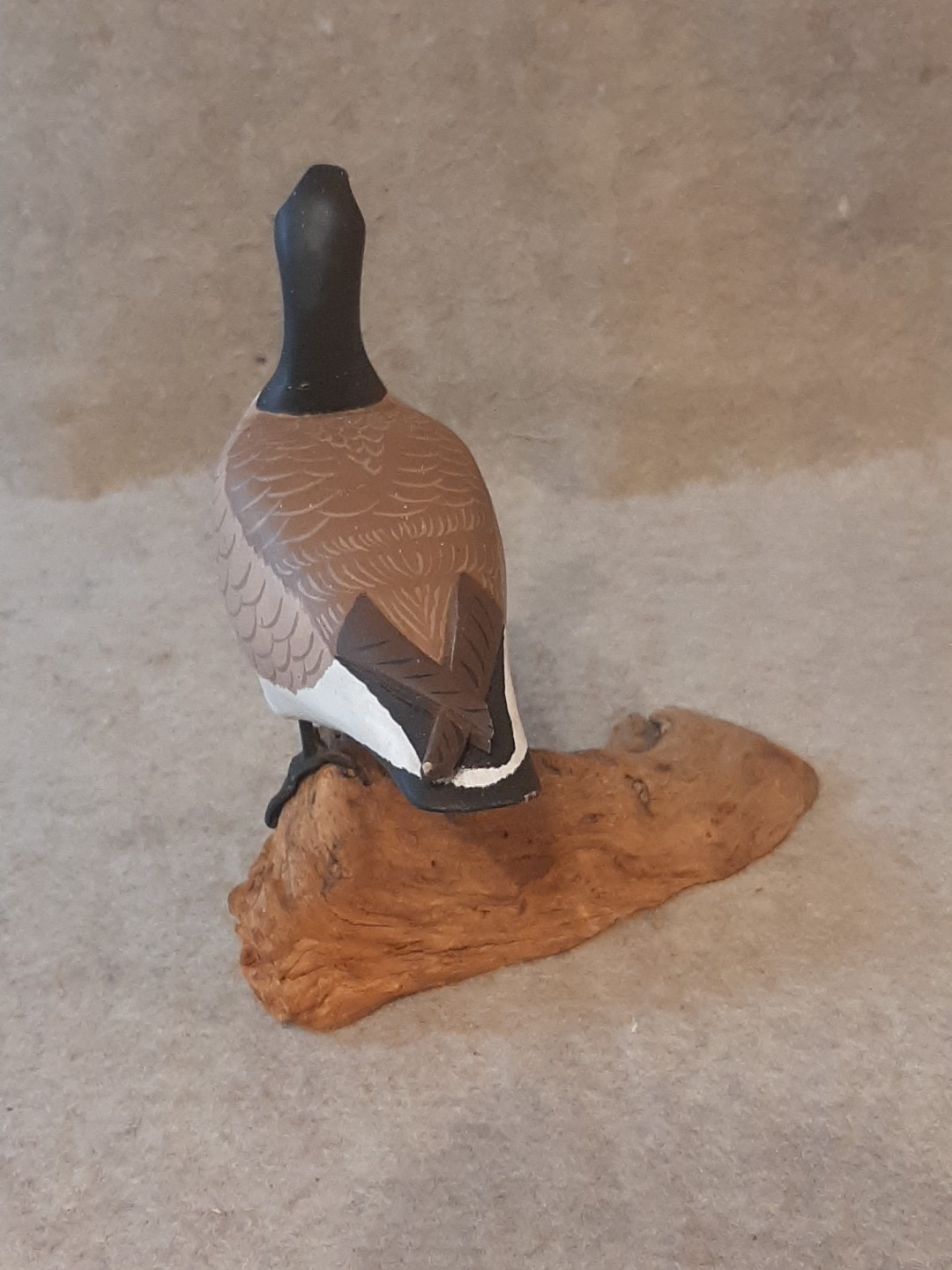 Carved Wood Miniature Goose Decoy branded Burn on Driftwood