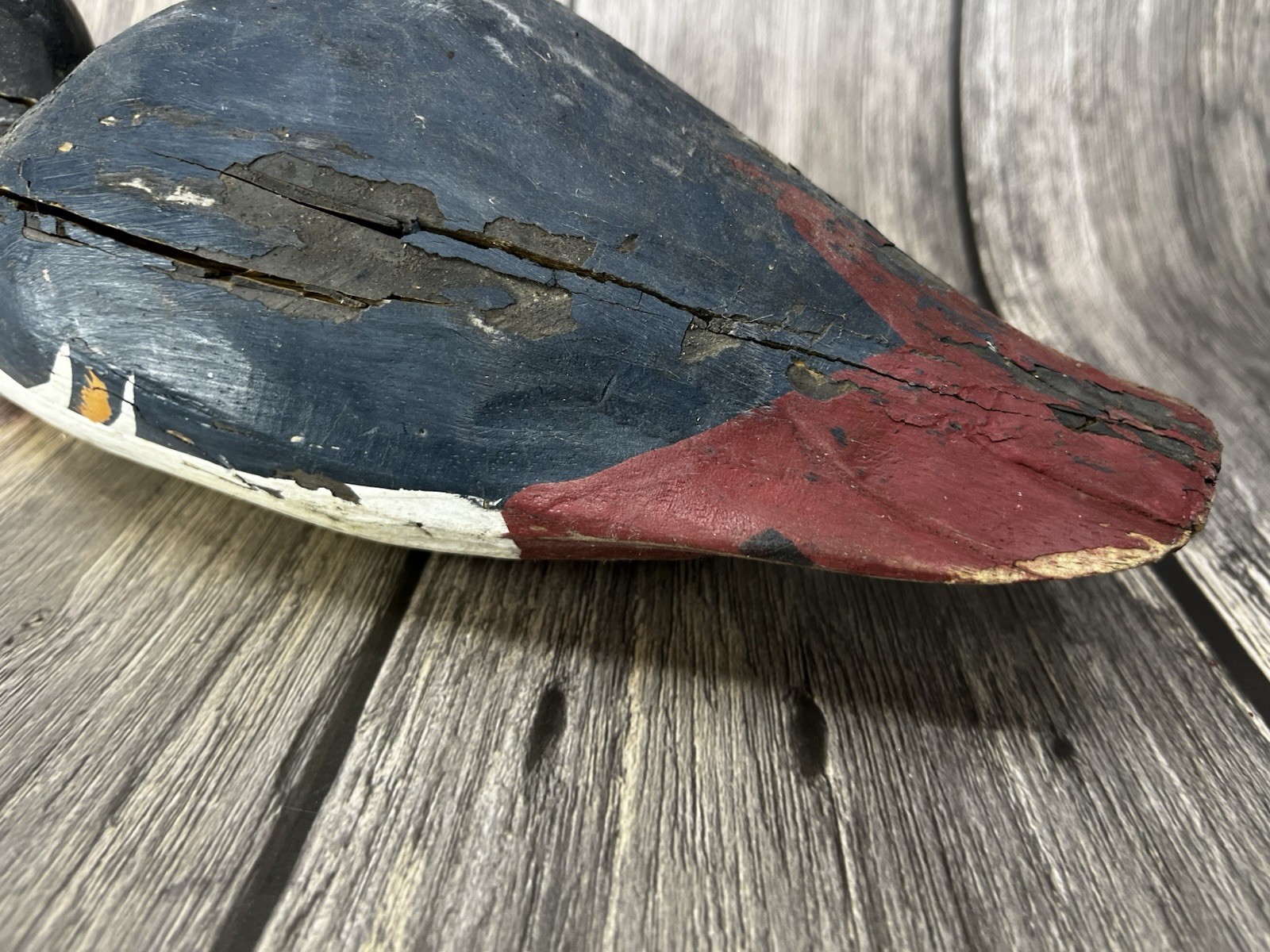 Folk Art Hand Painted Wood Duck Decoy VTG has age and chipped Paint
