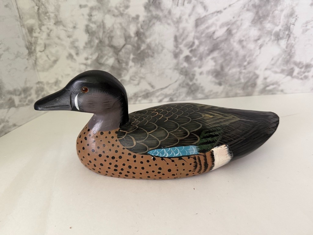 Vintage Hand Carved Wood Mallard Duck Decoy Hand Painted Folk Art Solid Body