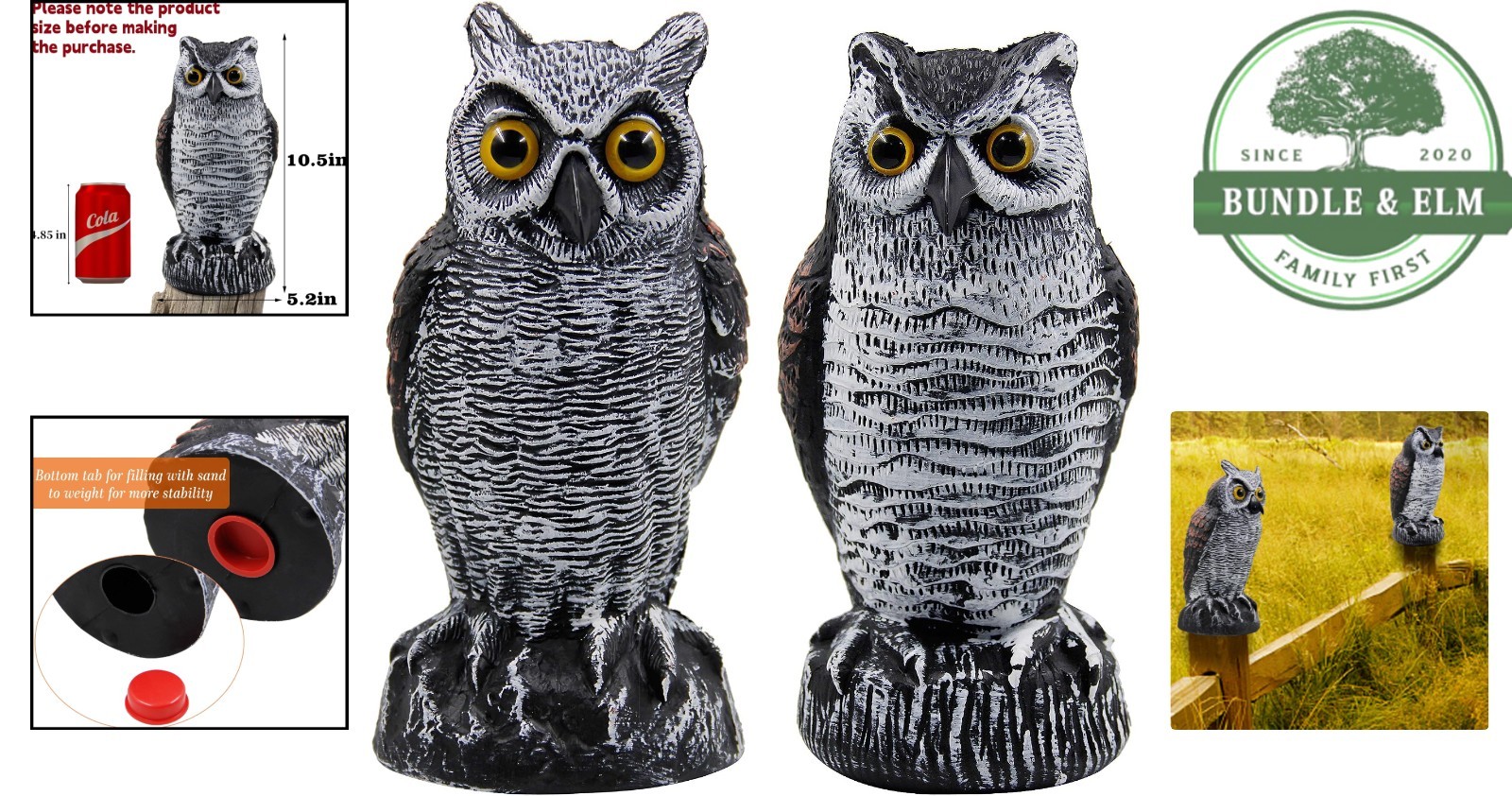 2 Pack Horned Owl Bird Scarecrow Decoys for Garden Pest Control Decoration