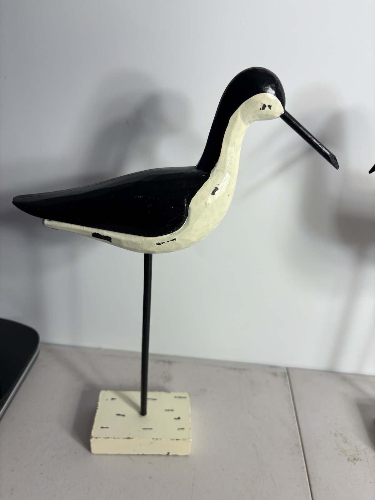 Set of 2 14” Sandpiper Shore Birds Decoys Carved Wooden Stand Black White EUC