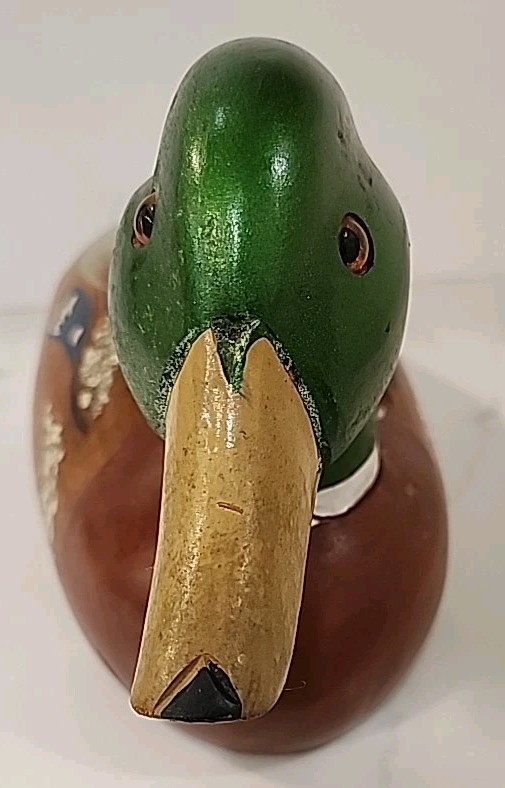 Emsom wood mallard duck drake glass eyes green head painted feathers SM27 15”