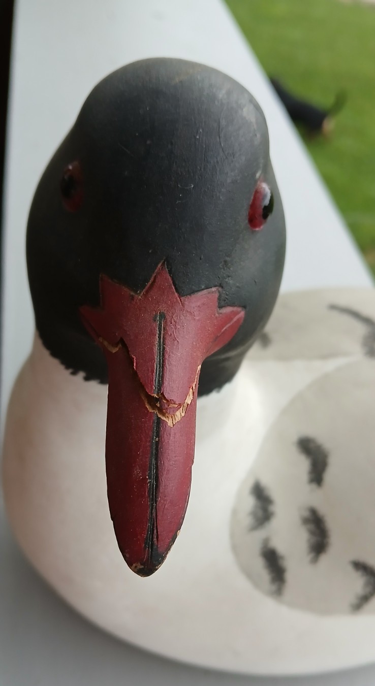 Duck Decoy Hand Carved Painted / Damaged Beak / Glenn O. Watson, Akron, Ohio