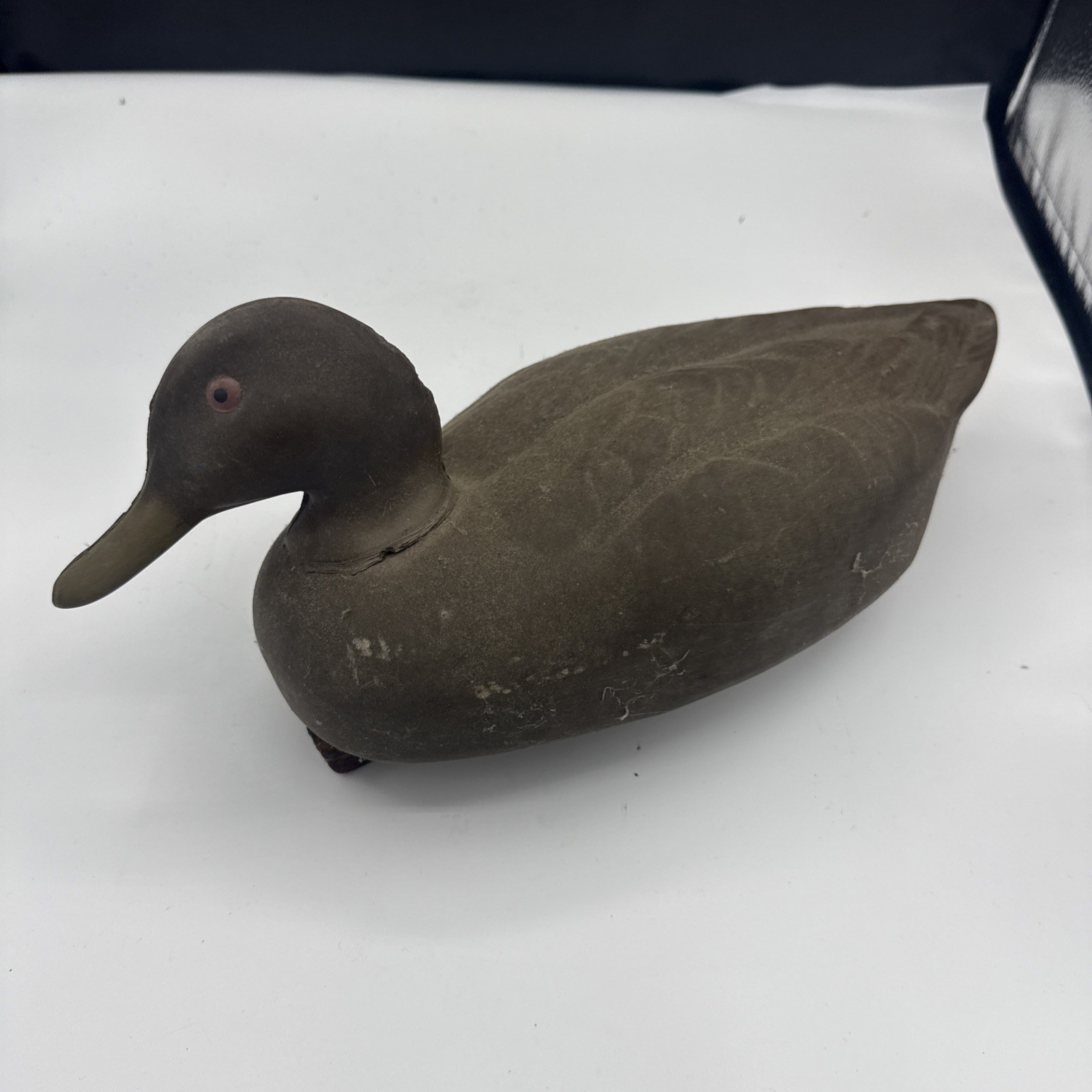 Vintage Old Herters Inc Brown Wood Duck Decoy Plastic Metal