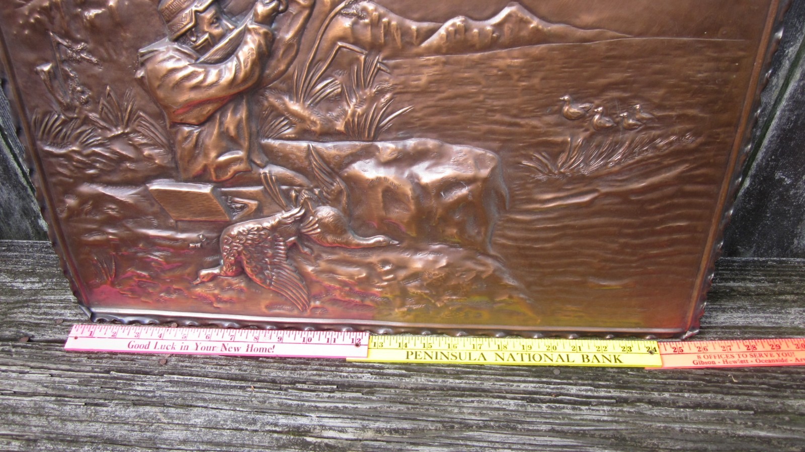 VINTAGE COPPER WALL PLAQUE DUCK HUNTING DECOY SHOTGUN SHOREBIRD SHOOTING SHELL