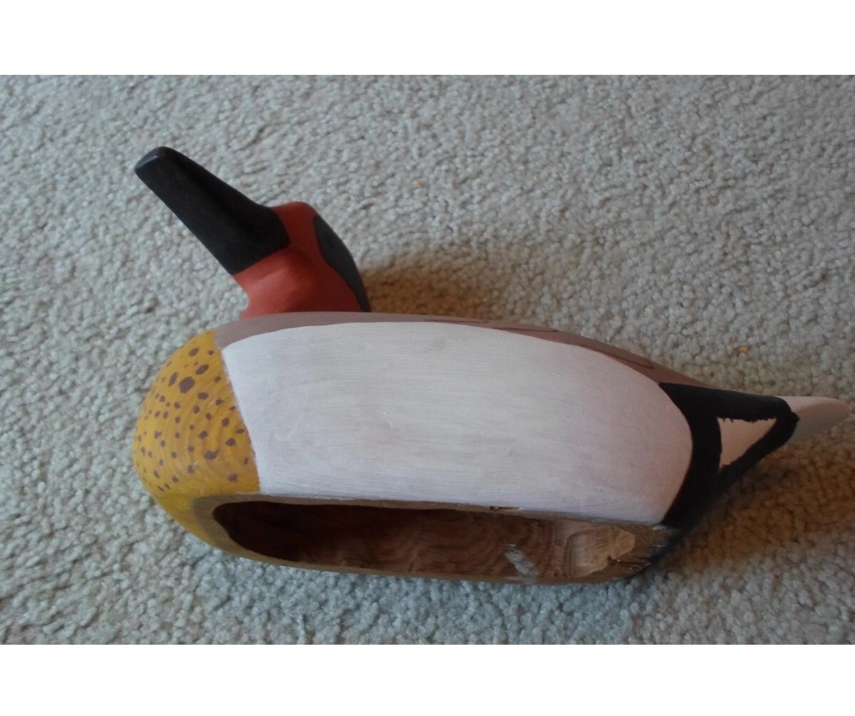 Unknown Maker ~ Vintage Hollow Carved Working Duck Drake Decoy @ 9.0″ ~ Unsigned