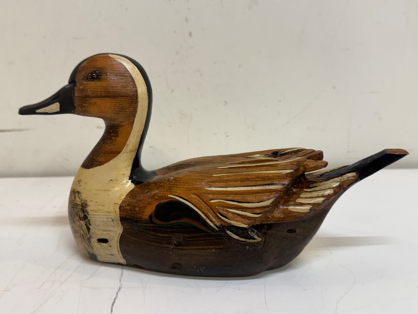 Vintage 1981 Leo Koppy Hand Carved Wooden Pintail Duck Decoy Signed 10.5″