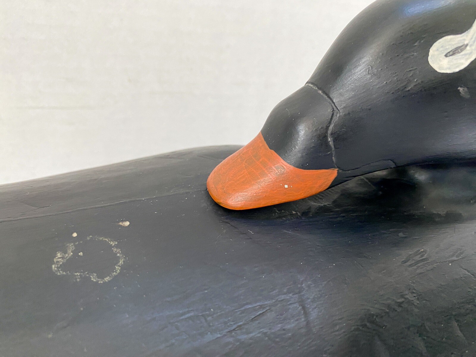 Carved Scoter Duck Decoy, Turned Back Head Position, Solid Body, Painted Eyes