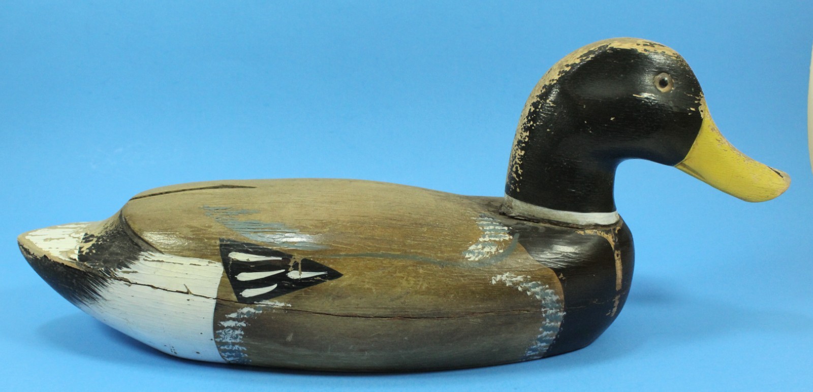 Vintage Hand-Carved Mallard Duck Decoy Hand Painted One side. Old One