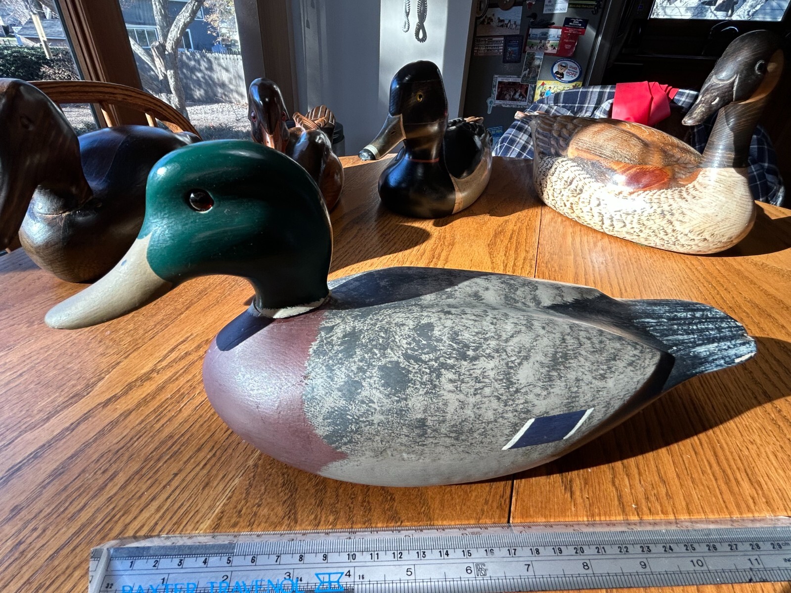 Excellent Condition Jim Wetzel 1977 Wood Wooden Duck Decoy Folk Art Glass Eyes