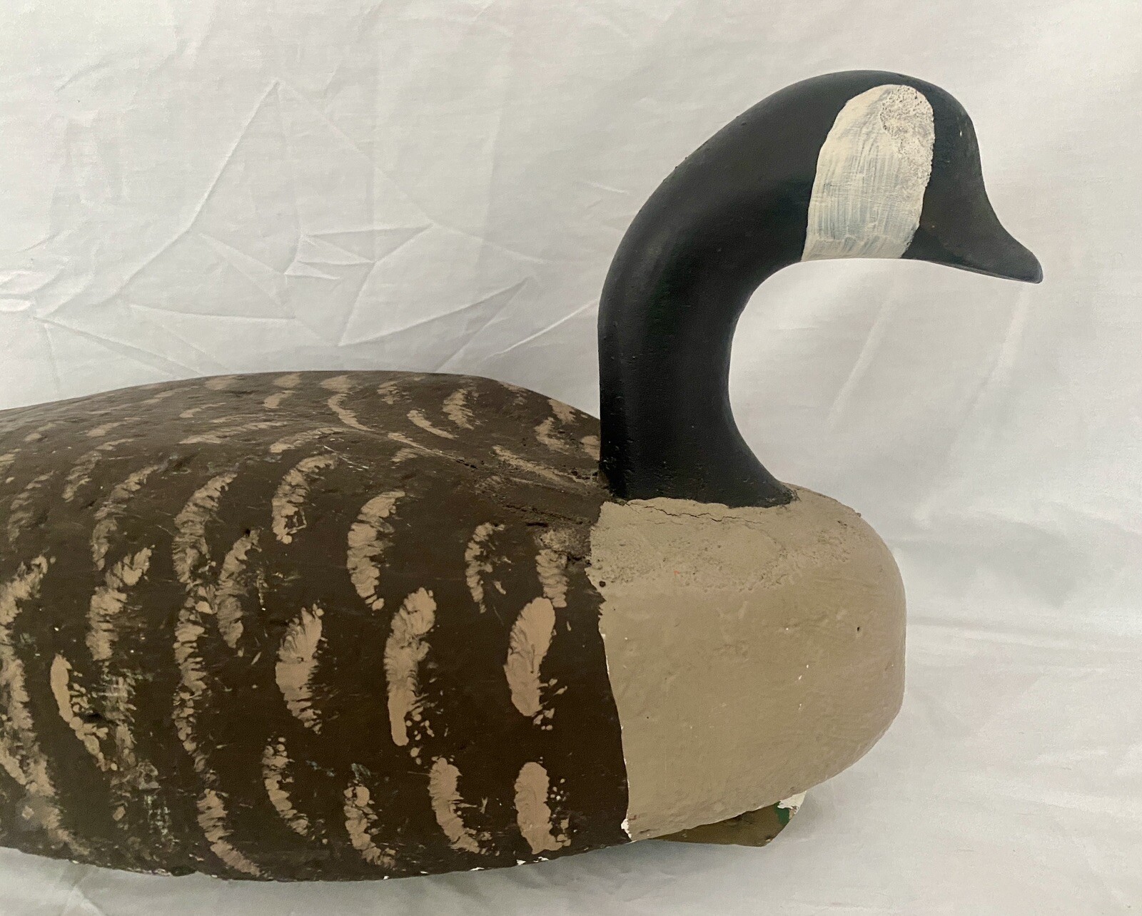 Vintage Corker Canada Goose Duck Decoy w/Wood Head, Weighted, Signed OM on Keel