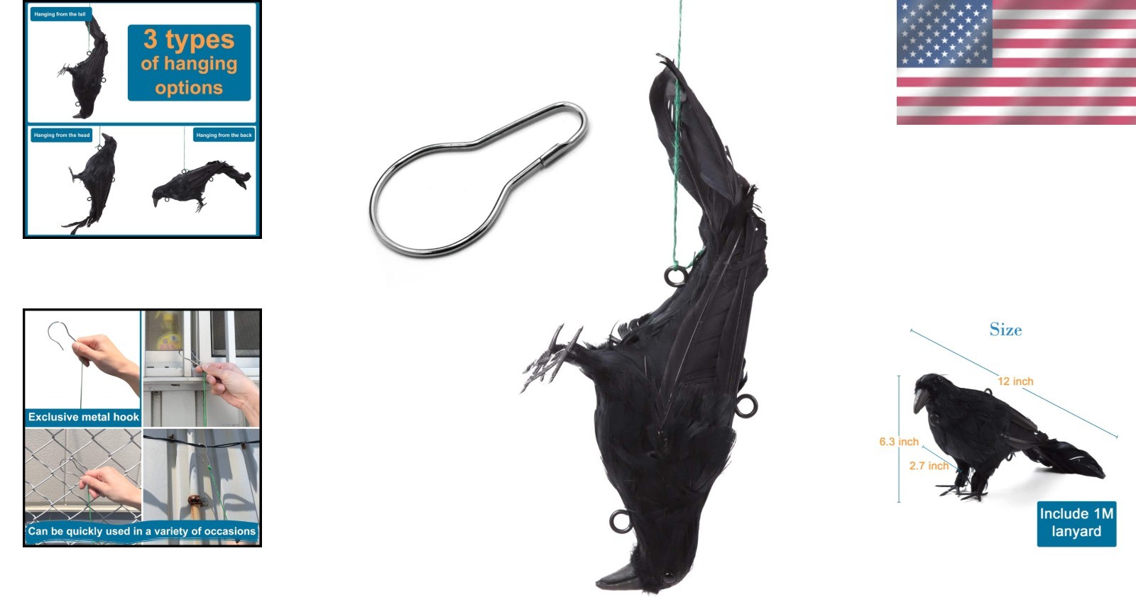 Lifelike 12-Inch Black Feathered Crow Decoy – Effective Bird Control Solution