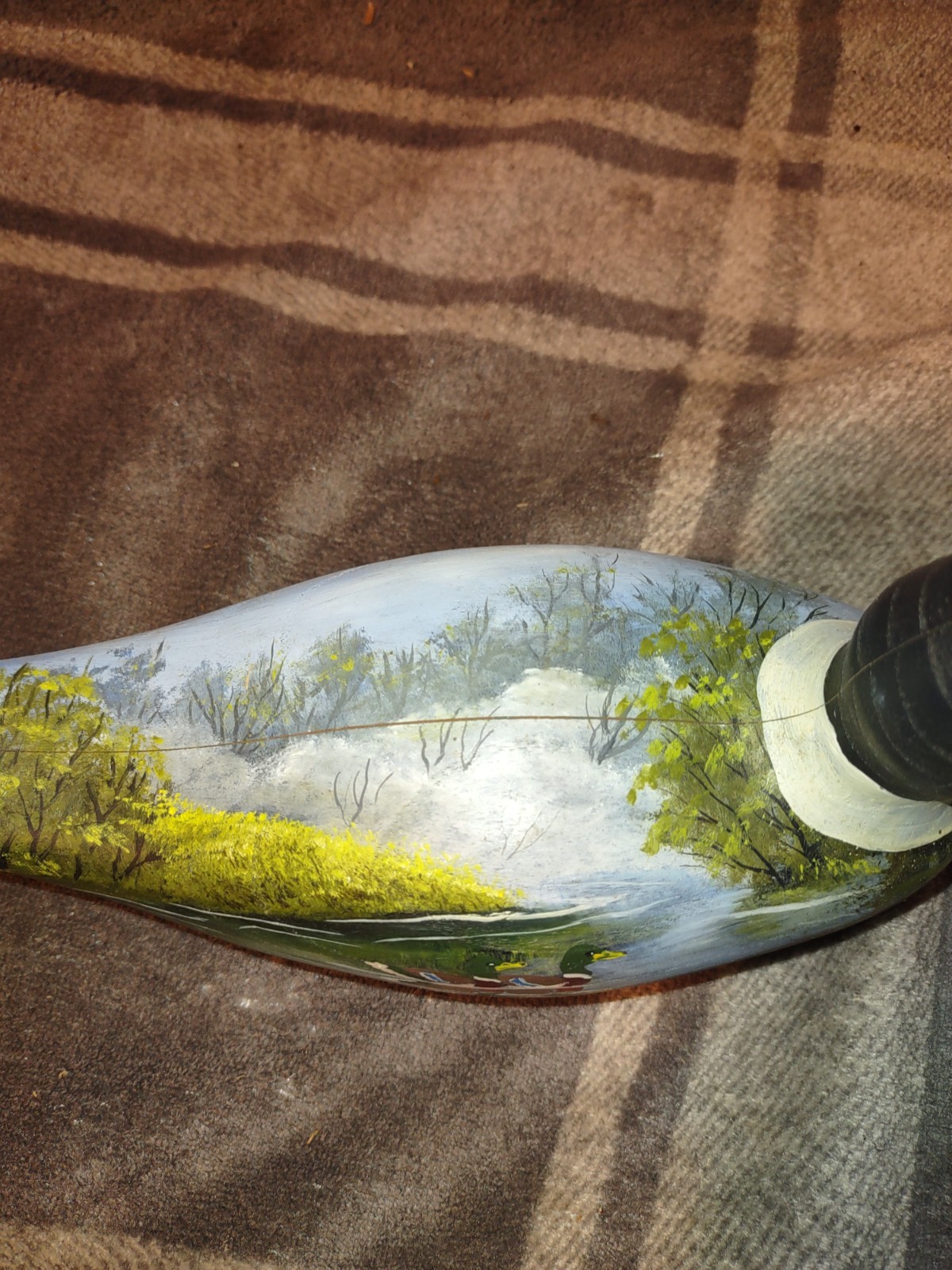 vintage Mallard duck decoy, hand painted duck scene unsigned