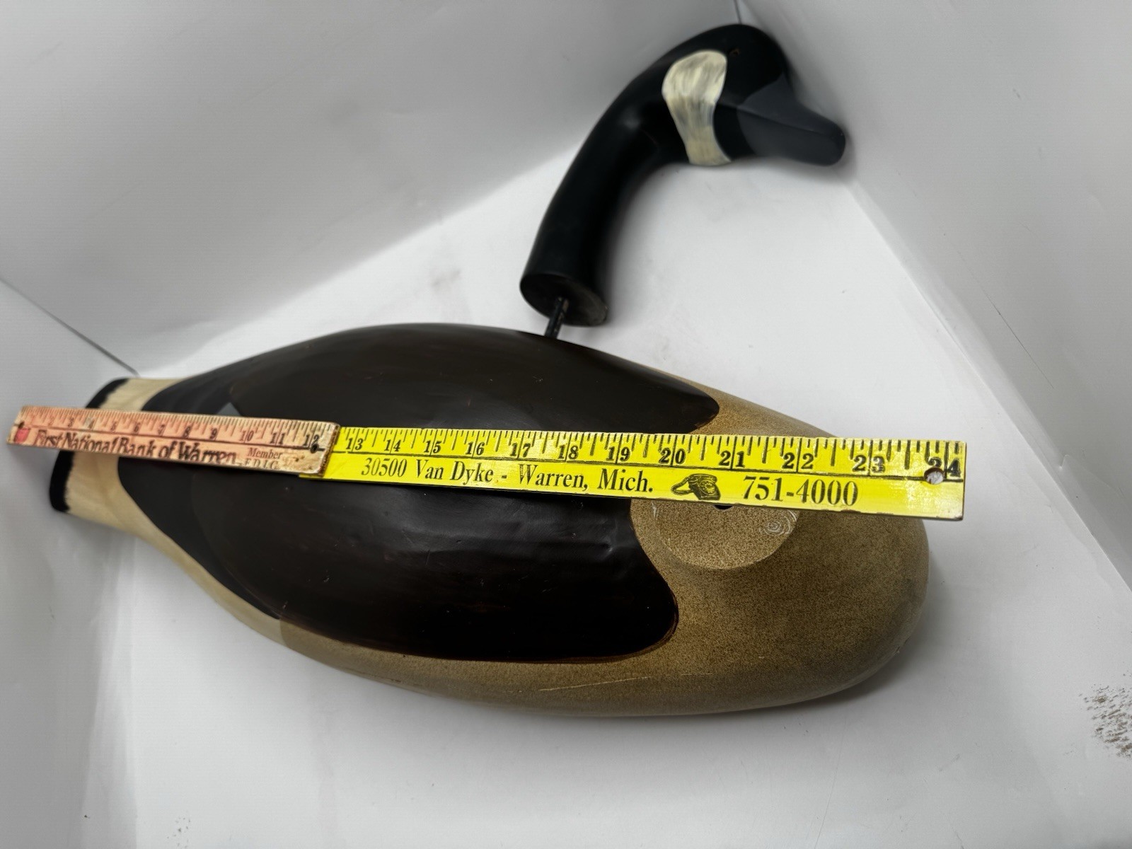 Vintage Large Hand Carved Canada Goose Wood Decoy Removable Head Folk Art 24”.