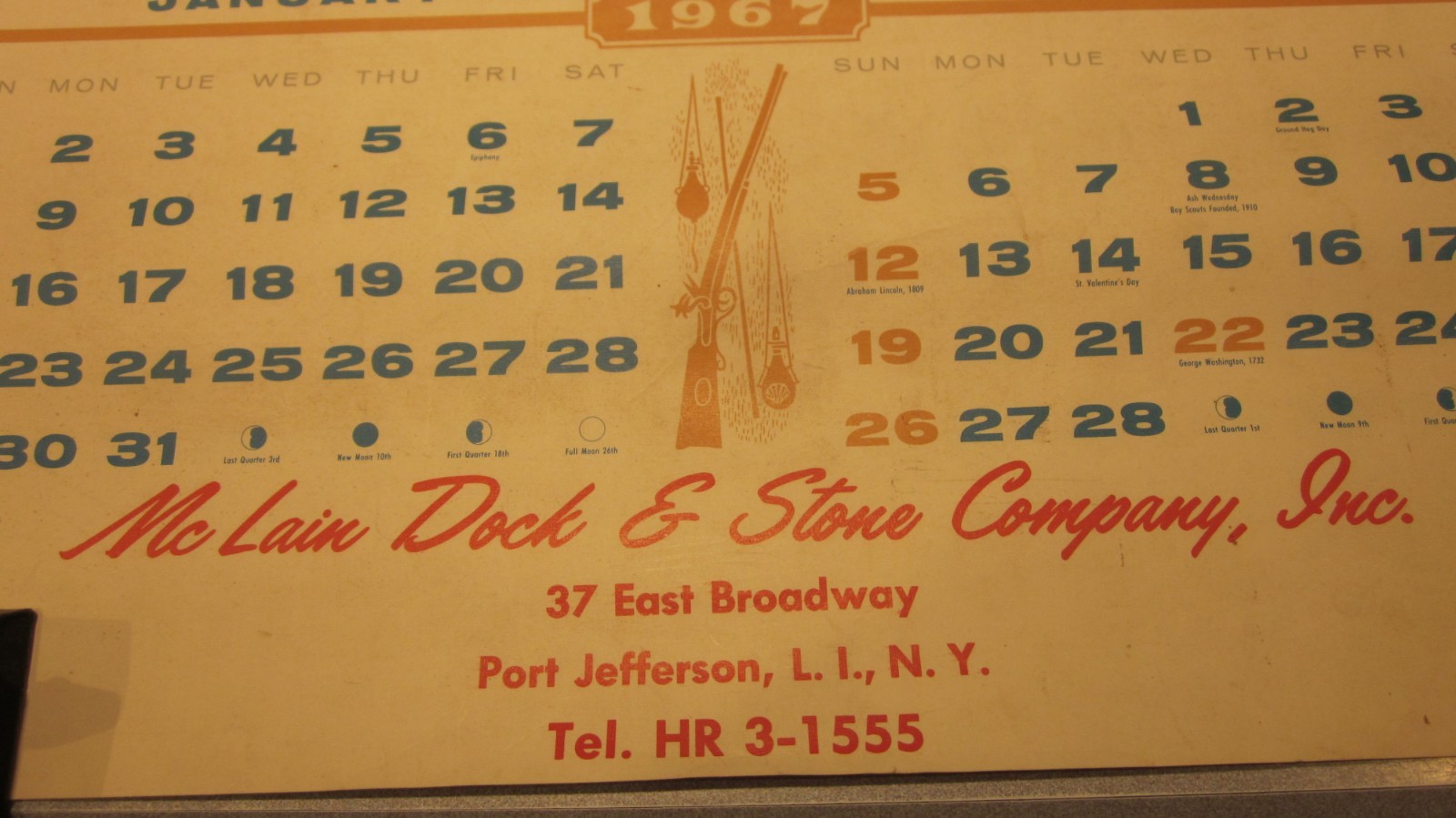 RICHARD BISHOP DUCK GOOSE HUNTING CALENDAR 1967 MC LAIN DOCK PORT JEFFERSON NY