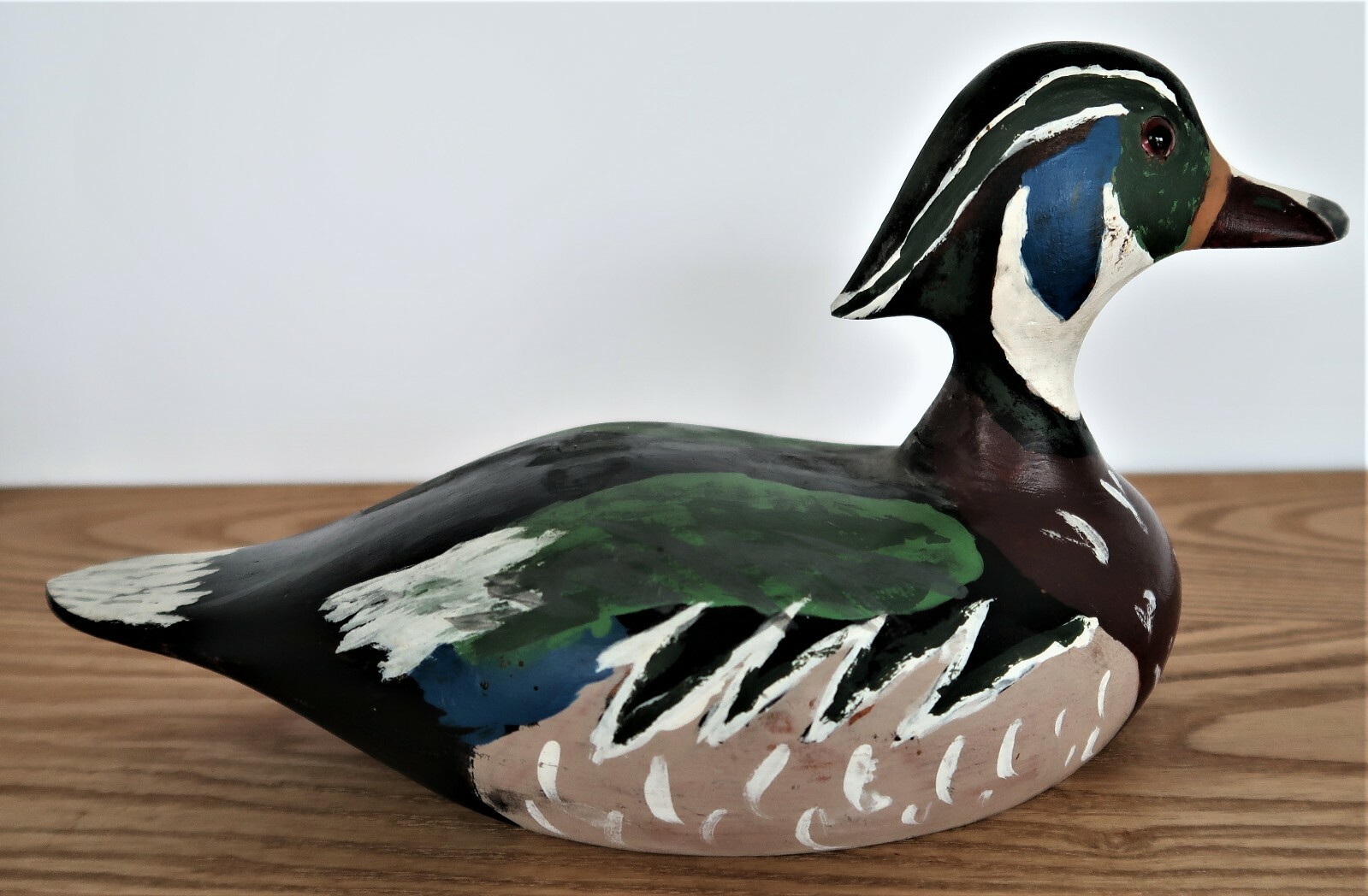 Duck Decoy Wood Carved Unsigned Black Blue Green and Gray Bird Collectible