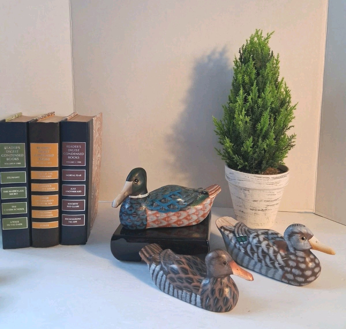 Vintage Hand Carved / Handmade Duck Decoys; CottageCore/decor; Set Of Three!EUC!
