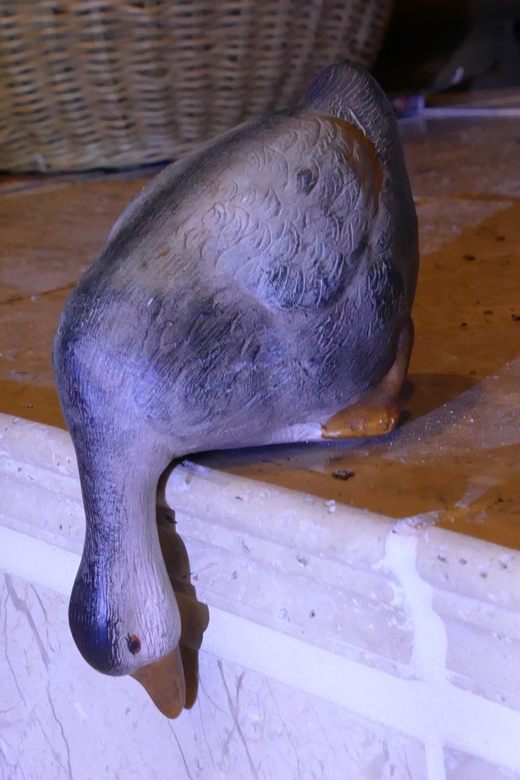Vintage Duck Decoy Sculpture Figurine Unique hanging edge rim fireplace mantle