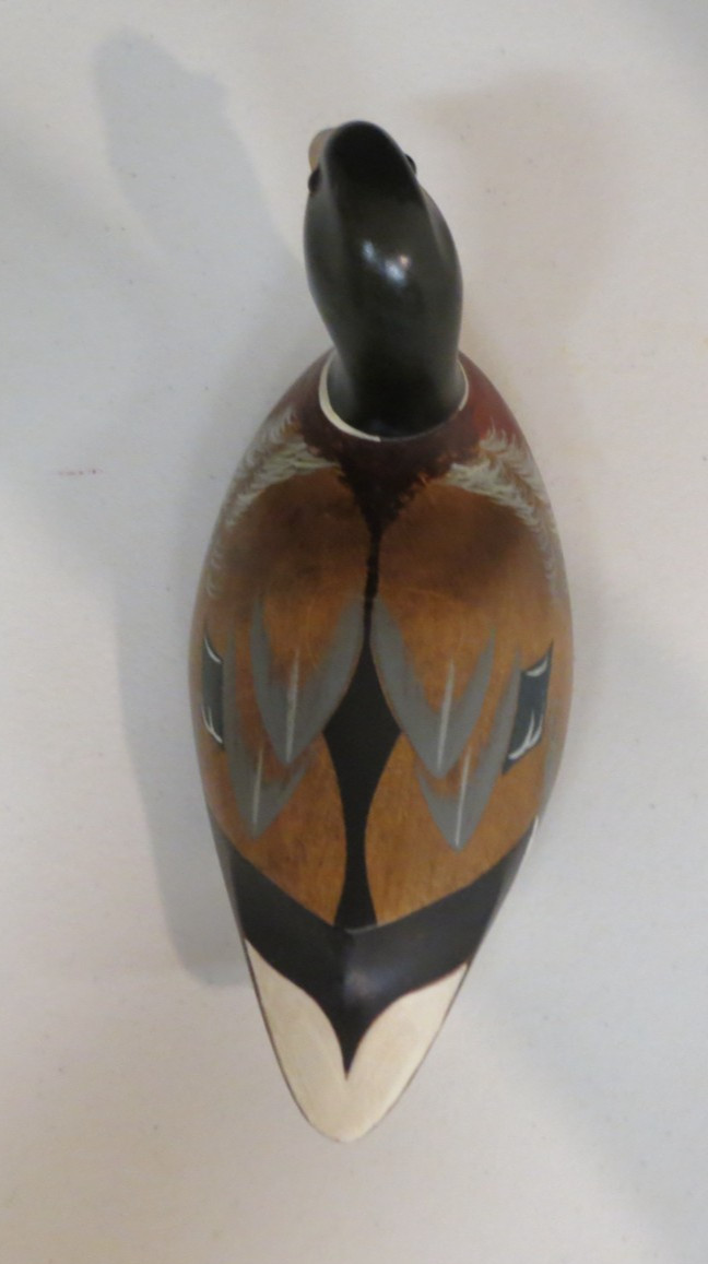 7 1/2″ Wooden Bird Factory Mallard Duck Decoy Hand Carved U.S.A. 1983 Signed