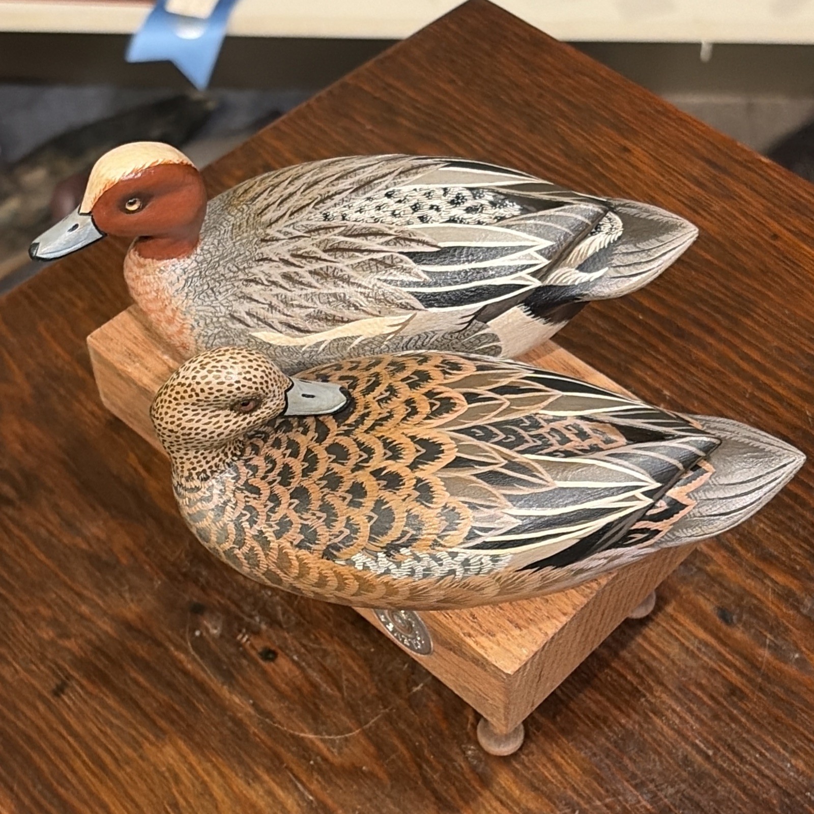 Vintage Miniature Eurasian Wigeon Pair Duck Decoys John Wood Venice, Fl Original