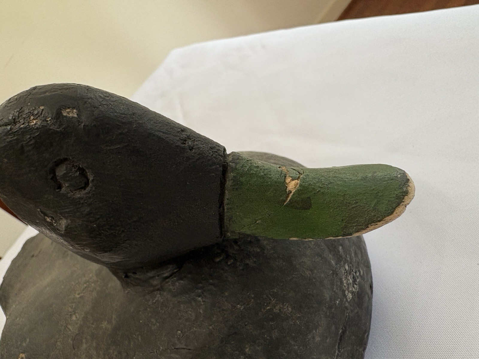 Vintage Black With Green Bill Duck Decoy Hand Made Cork Folk Art