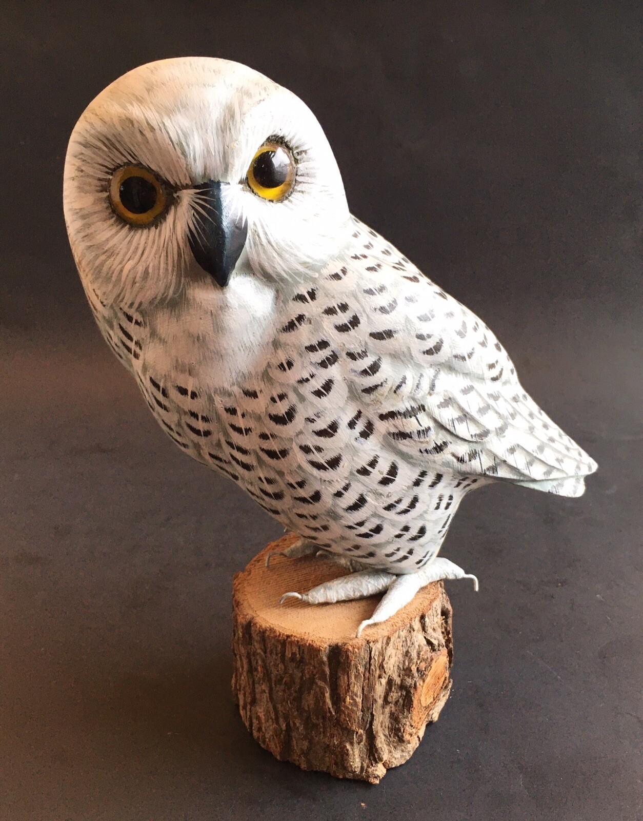 Vintage 20th Century Snowy Owl Decoy Solid Body Original Paint Glass Eyes RARE
