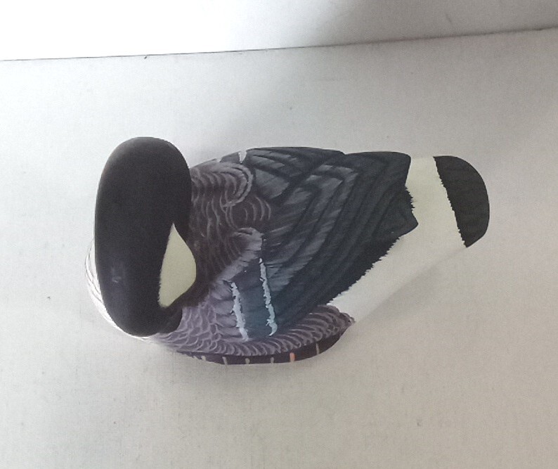 Two Vintage Solid Wood Duck Decoys Hand Carved & Hand Painted Glass Eyes 1963