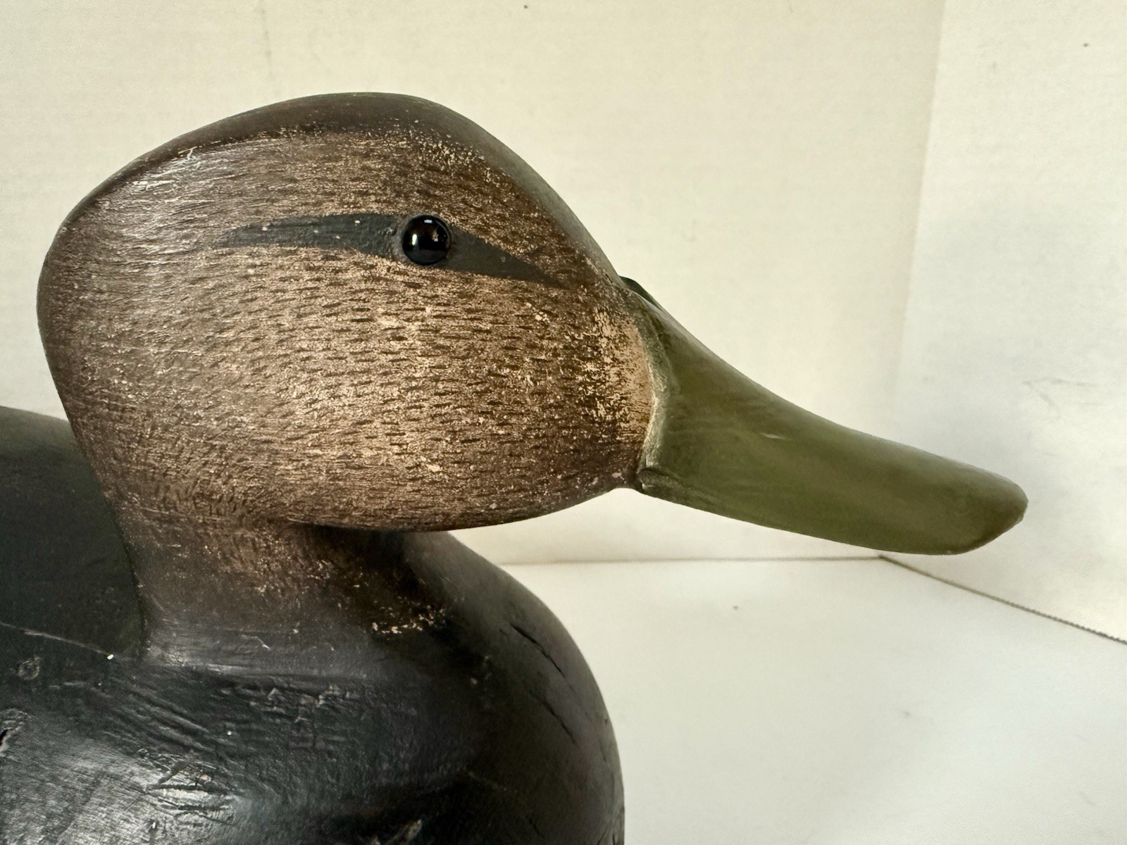 Black Duck Decoy – Joe Lincoln Style, Glass Eyes, Turned Head, Repaint, Unsigned