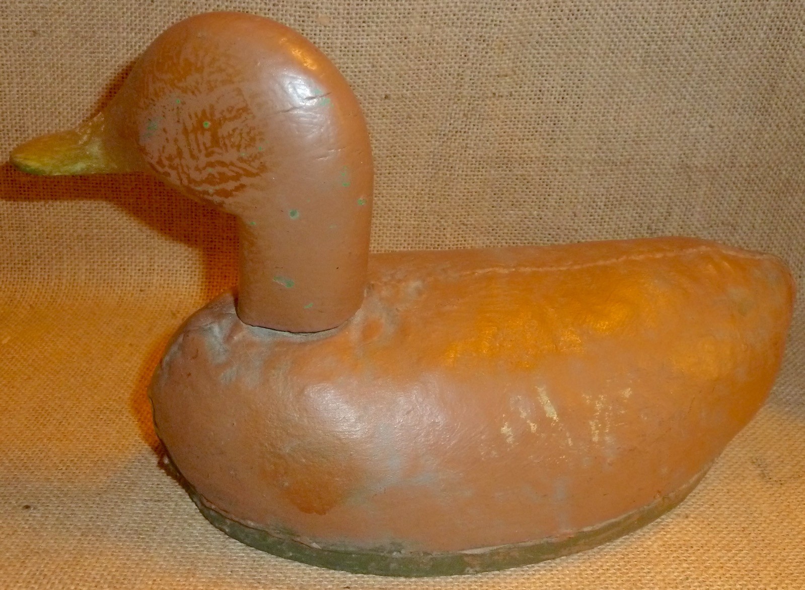 VINTAGE ANTIQUE HAND MADE CRAFTED CANVAS/WOOD DUCK DECOY 12″ LONG