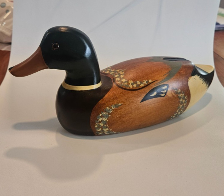 Vintage Wildfowler Wood Carved Mallard Duck Decoy Hand Painted 9 1/2”