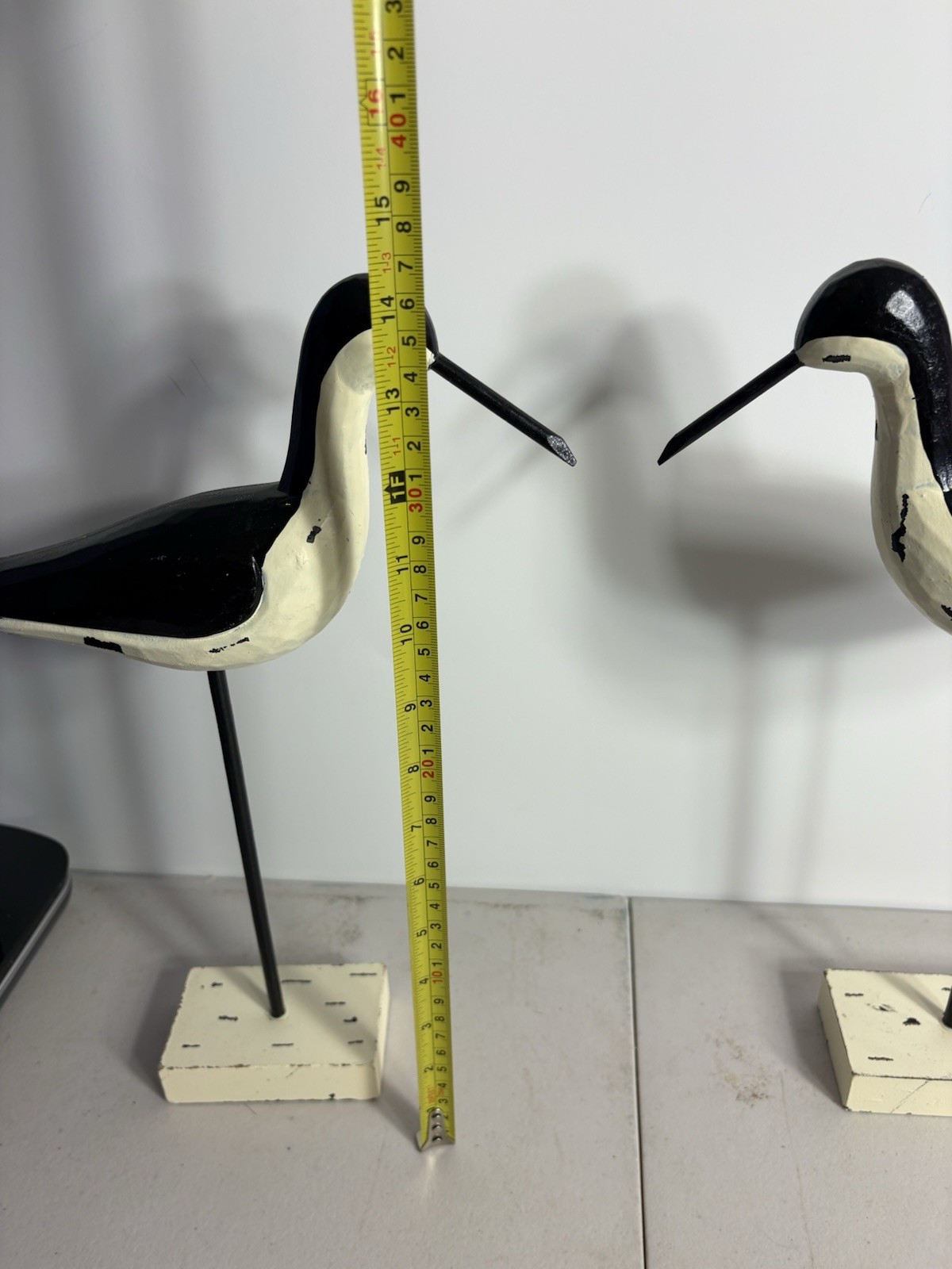 Set of 2 14” Sandpiper Shore Birds Decoys Carved Wooden Stand Black White EUC