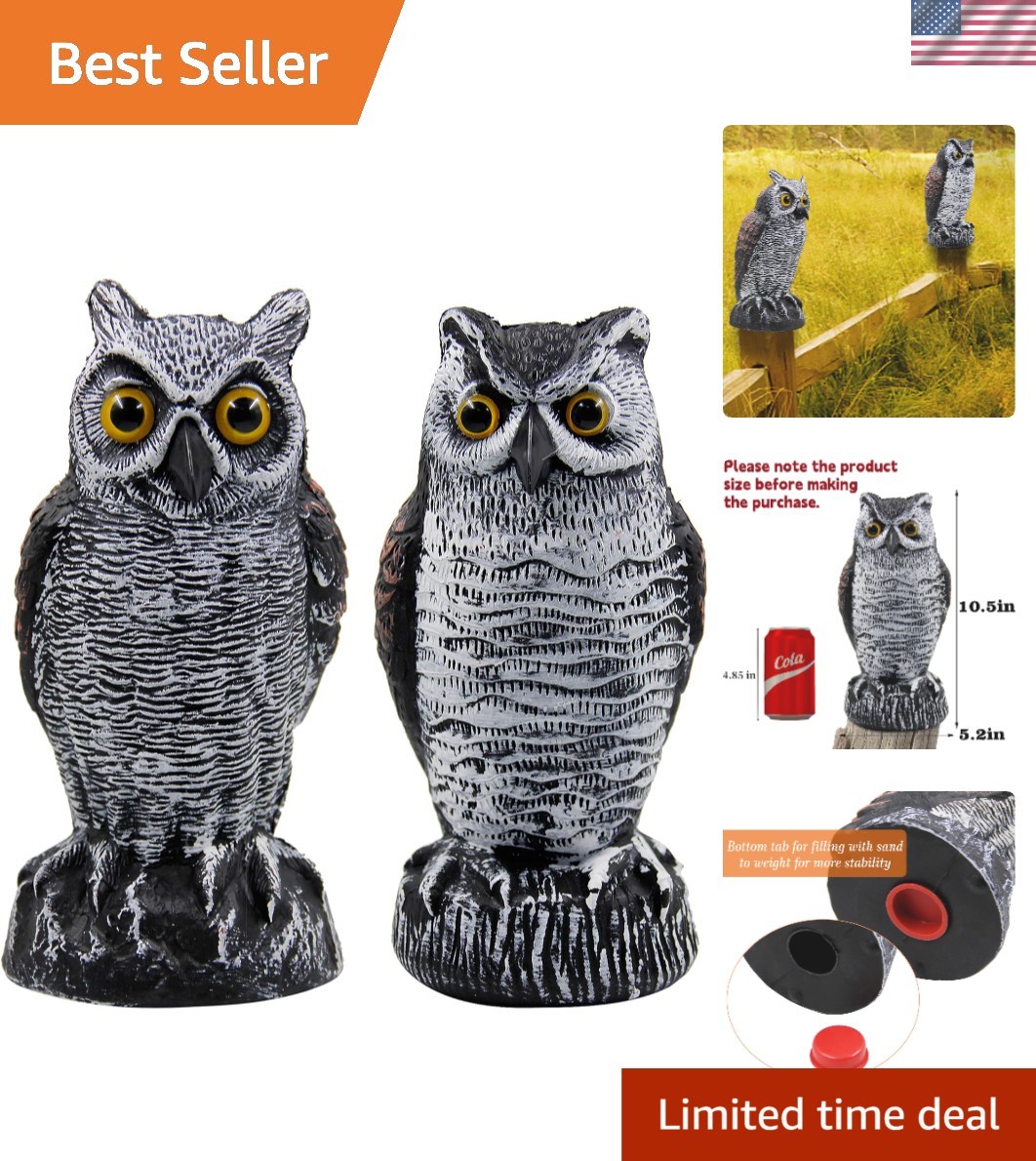 Stylish 10.5 Inch Owl Decoys for Effective Bird and Pest Control – Set of 2