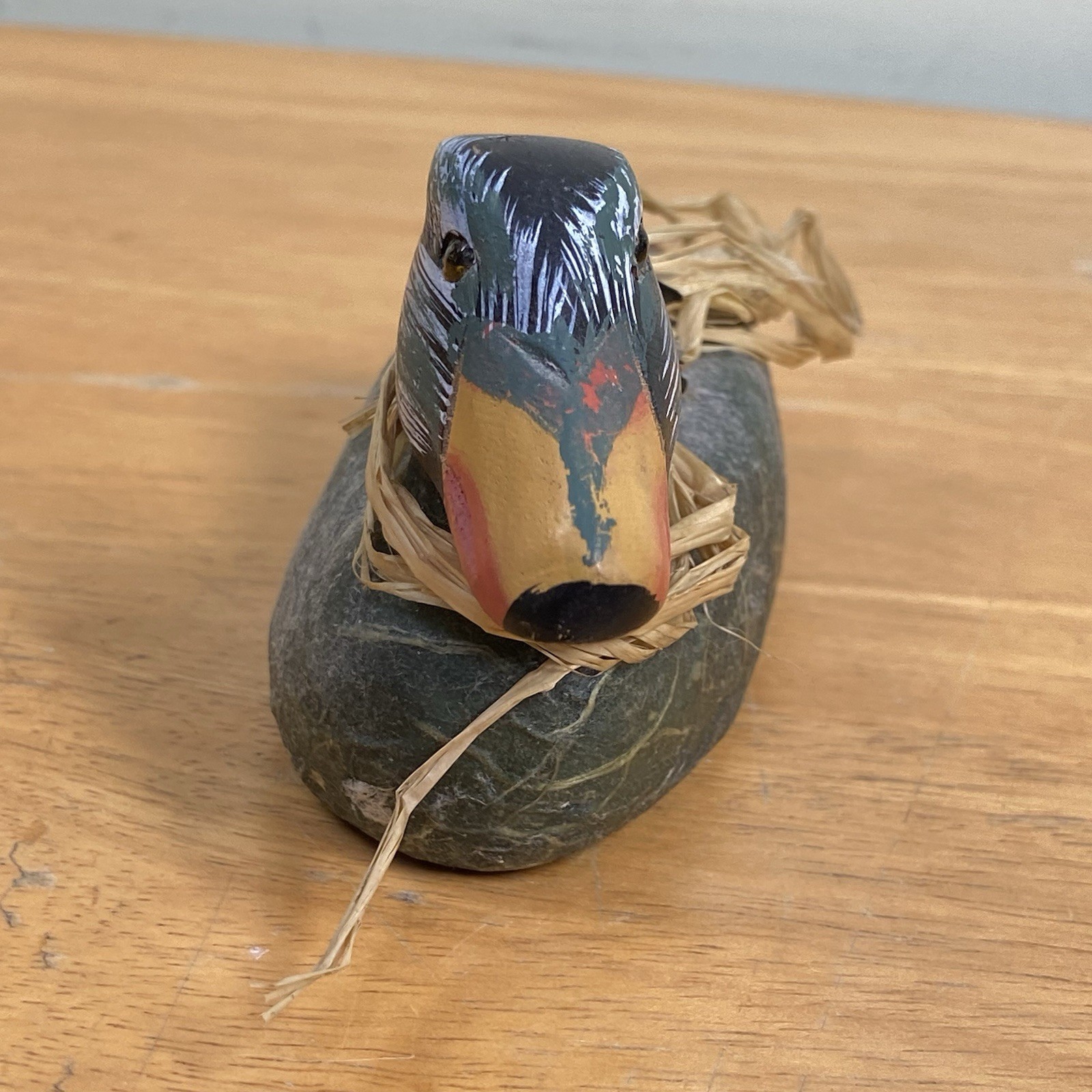 Vintage Hand Made 6-inch Carved Wooden Duck Decoy Green Primitive Home Decor