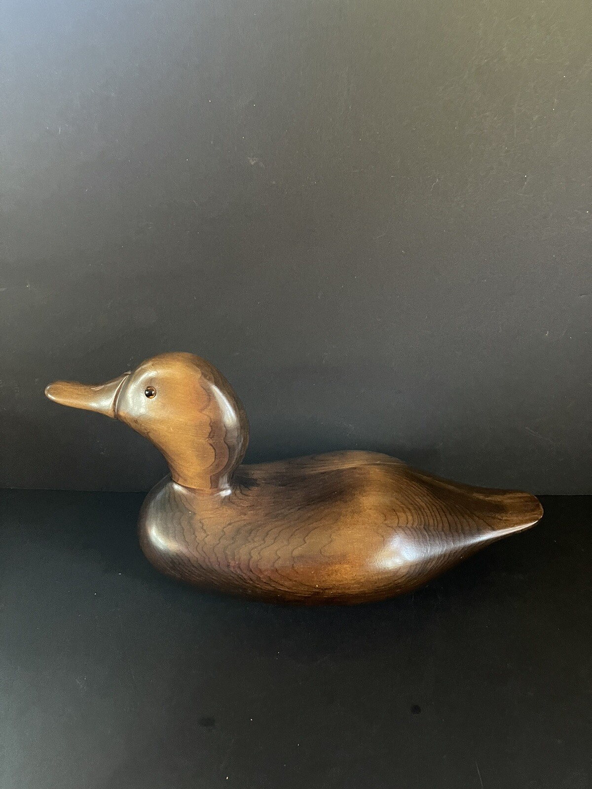 Beautifully hand crafted Wood Decoy Duck with Glass Eyes Signed Ron Fisher 1983