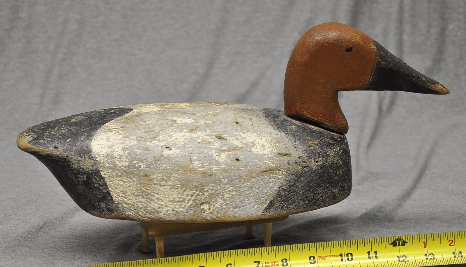 VINTAGE WOOD UNKNOWN MI CANVASBACK DRAKE DUCK DECOY ORIG PAINT GLASS EYES “FF”