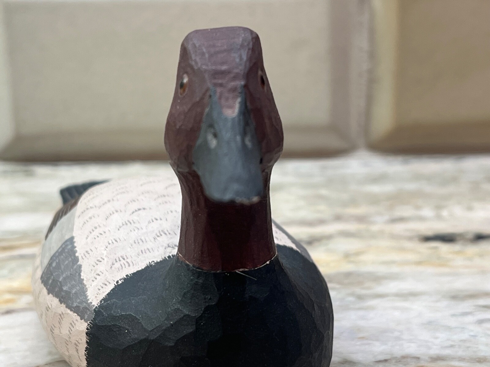 Carved Wood Duck Decoy Canvasback Drake 1975 Quarter Size Signed by Ron Kennedy
