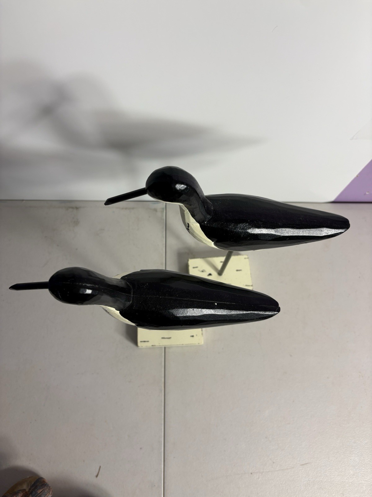 Set of 2 14” Sandpiper Shore Birds Decoys Carved Wooden Stand Black White EUC