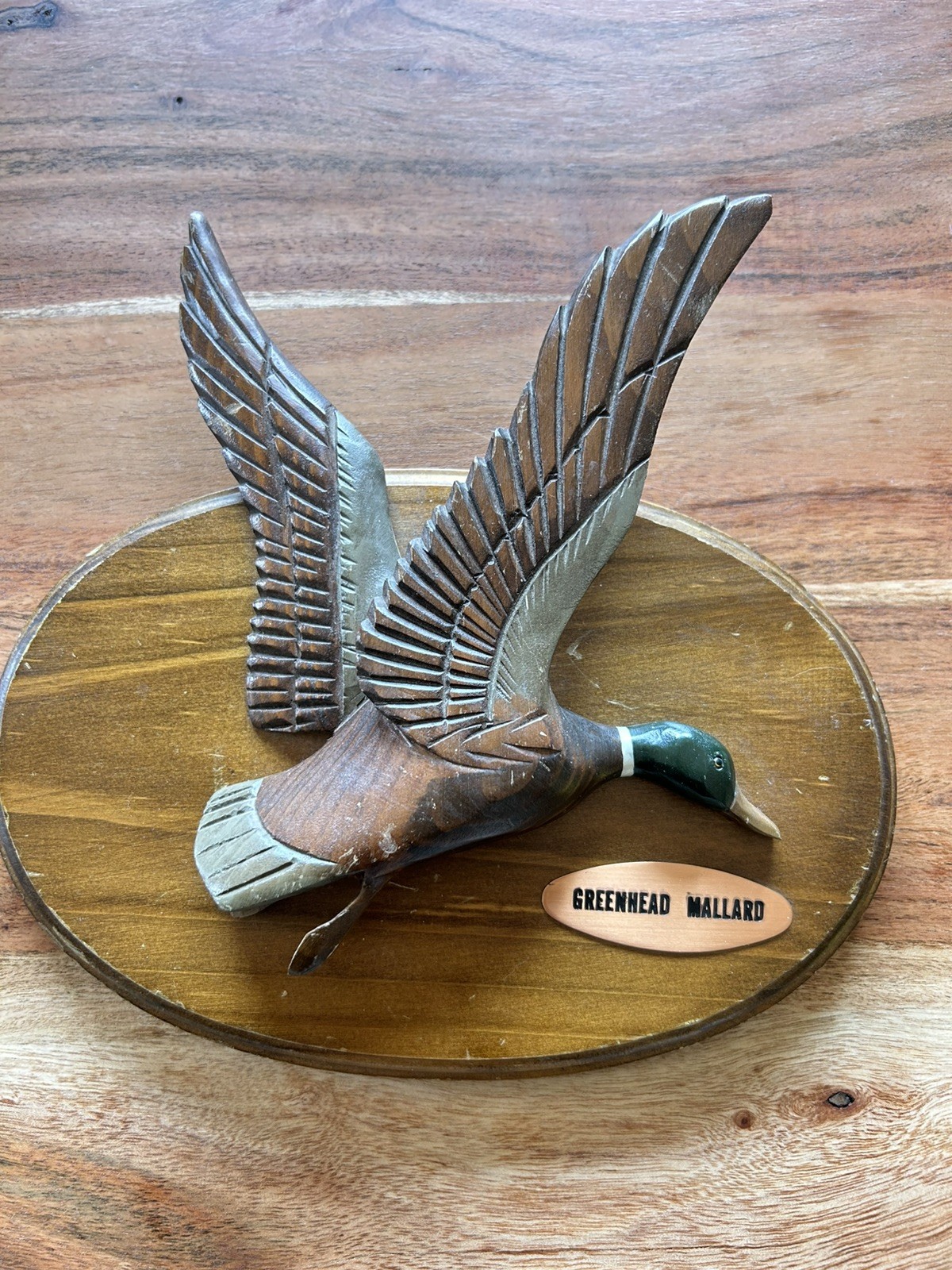 VTG Carved Wooden Duck Wall Decor Hanging Plaque Greenhead Mallard