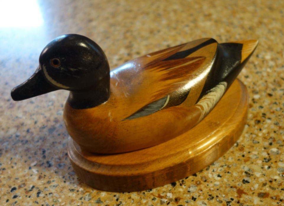 86’ Original Wooden Bird Factory Mini Hand Craved Duck Blue Winged Teal & Base