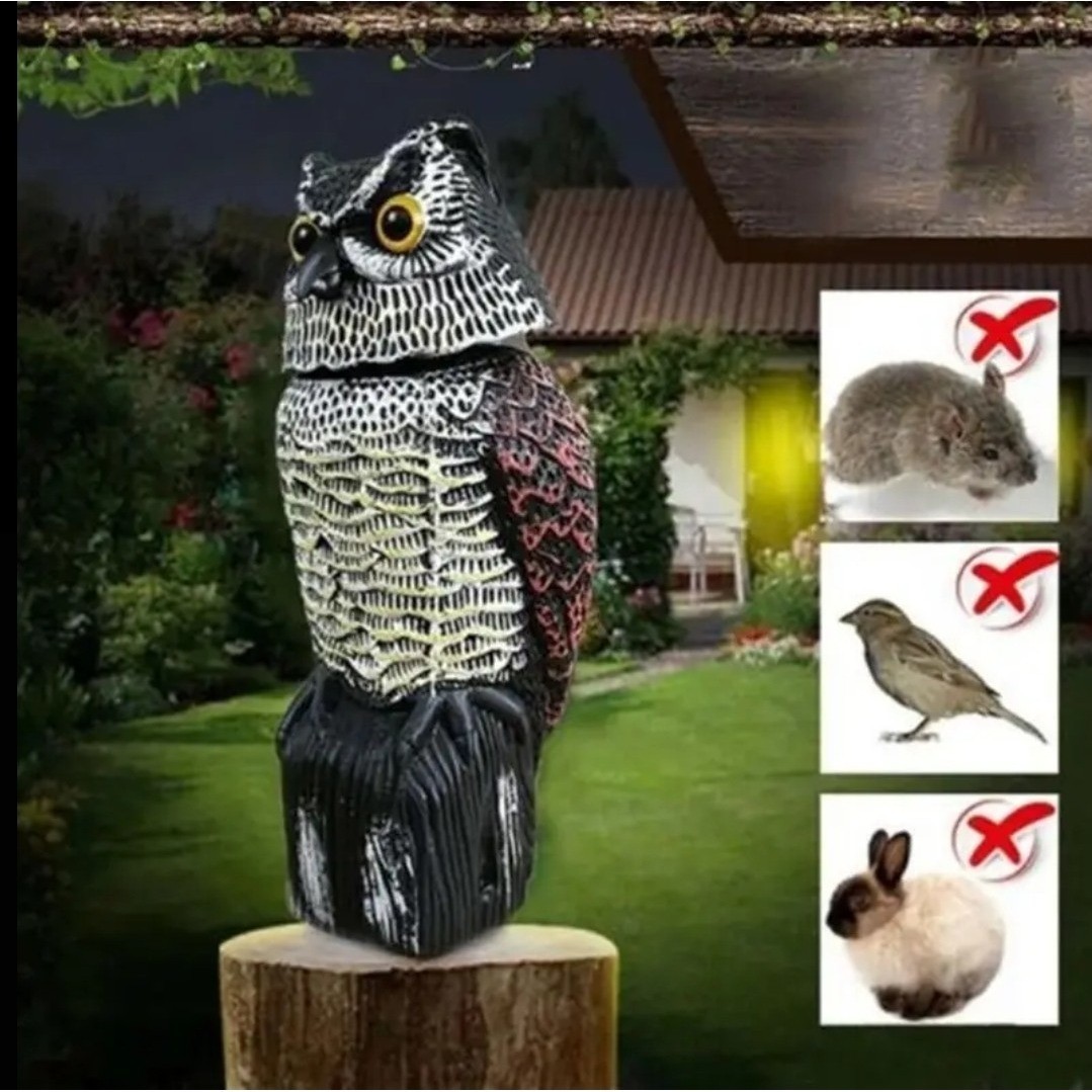 Plastic Owl Decoy Bird Control Garden Yard Outdoor with Rotating Head