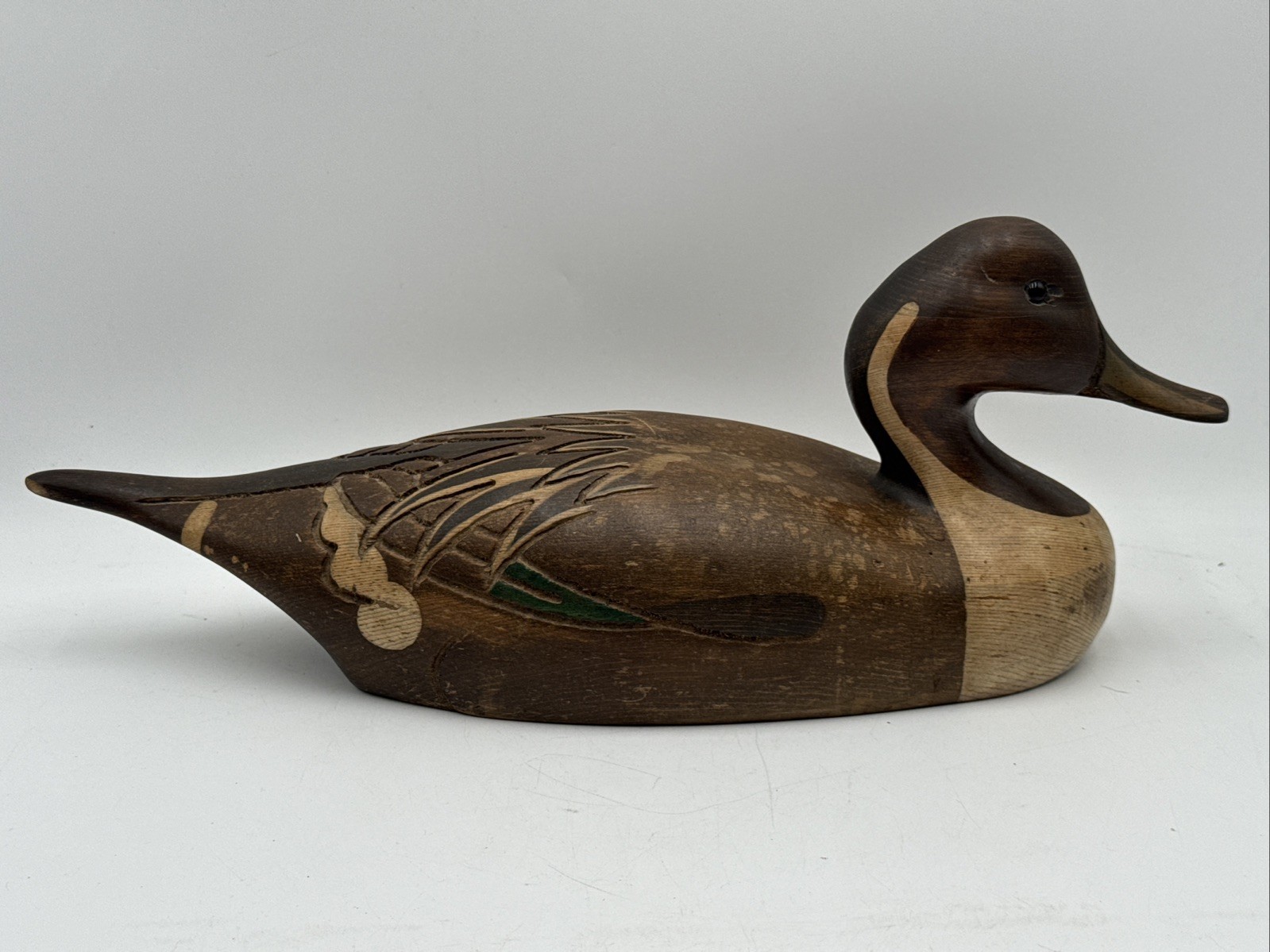 VINTAGE TOM TABER PINTAIL DRAKE HAND CARVED WOOD GLASS EYE DUCK DECOY SIGNED