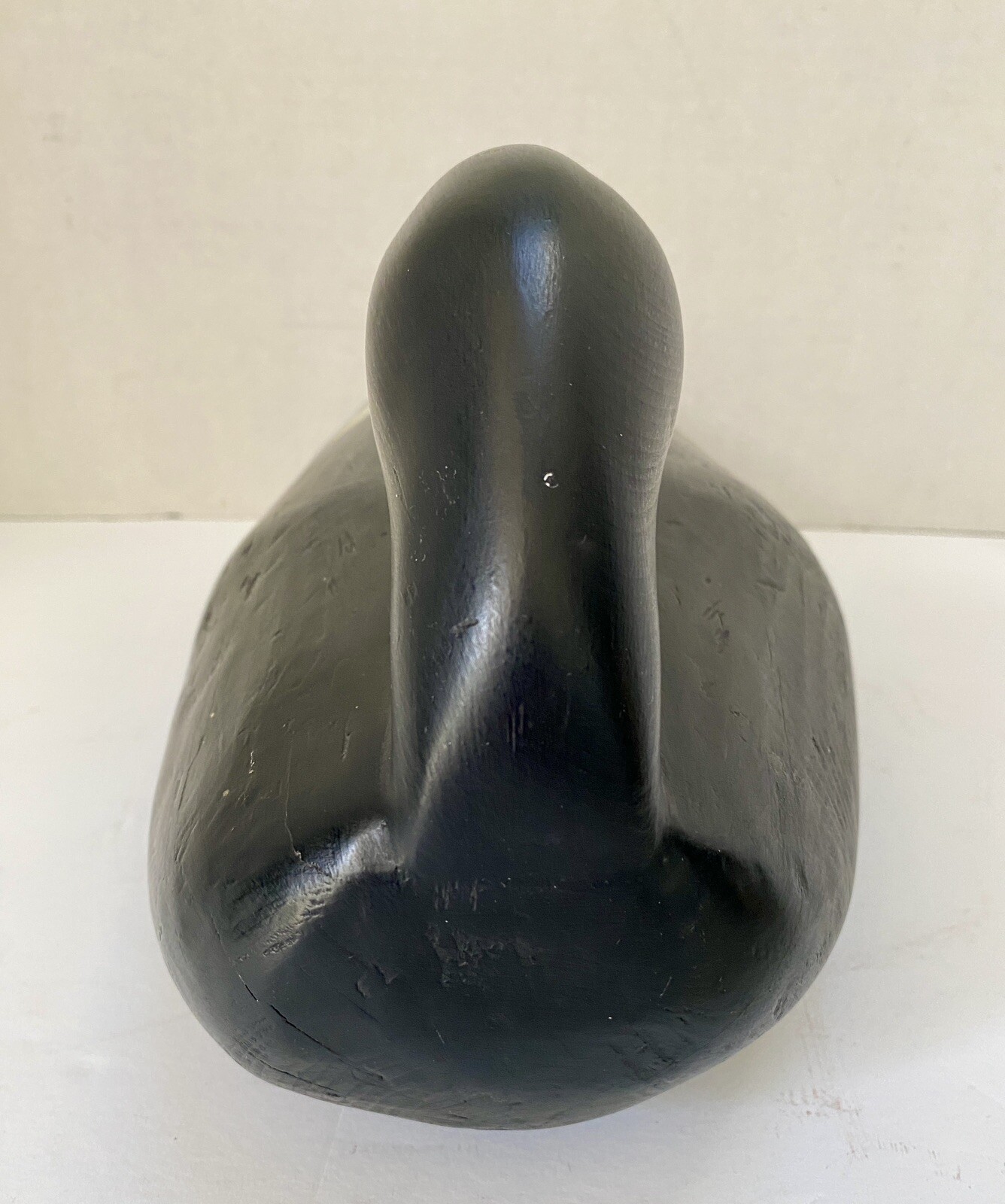 Carved Scoter Duck Decoy, Turned Back Head Position, Solid Body, Painted Eyes
