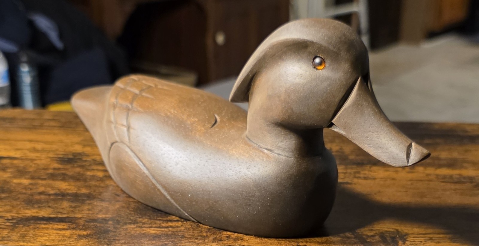 Primitive Wood Drake Duck Decoy – Hand Carved & Stained – 10″