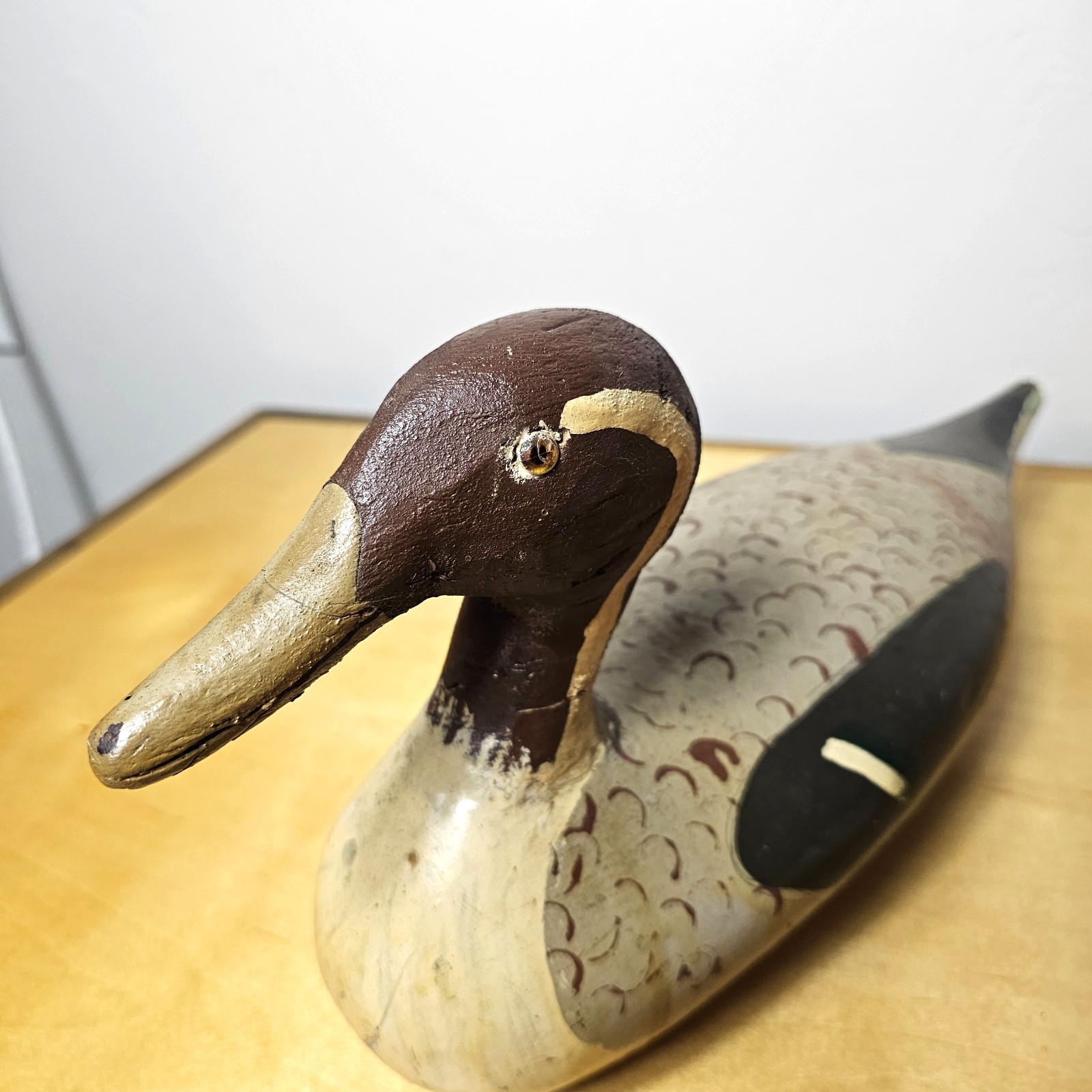 Pintail Drake Duck Decoy Hand Carved Wood Glass Eyes