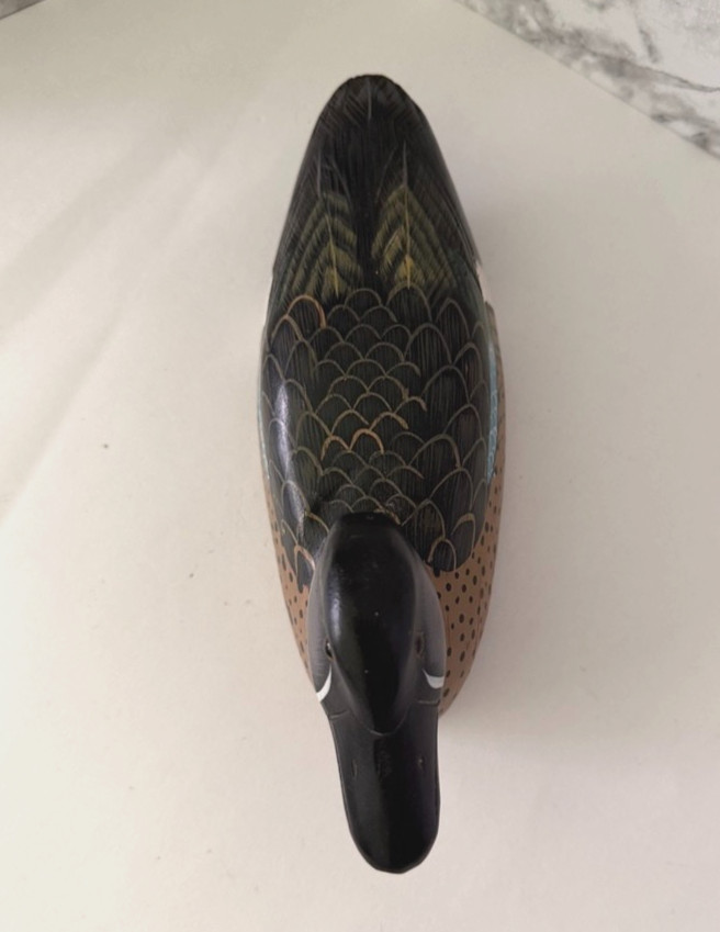 Vintage Hand Carved Wood Mallard Duck Decoy Hand Painted Folk Art Solid Body